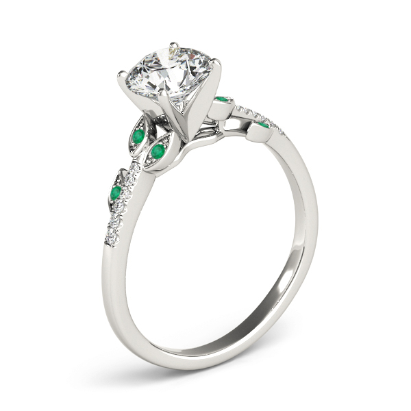Emerald & Diamond Vine Leaf Engagement Ring Setting 18K White Gold (0.10ct)