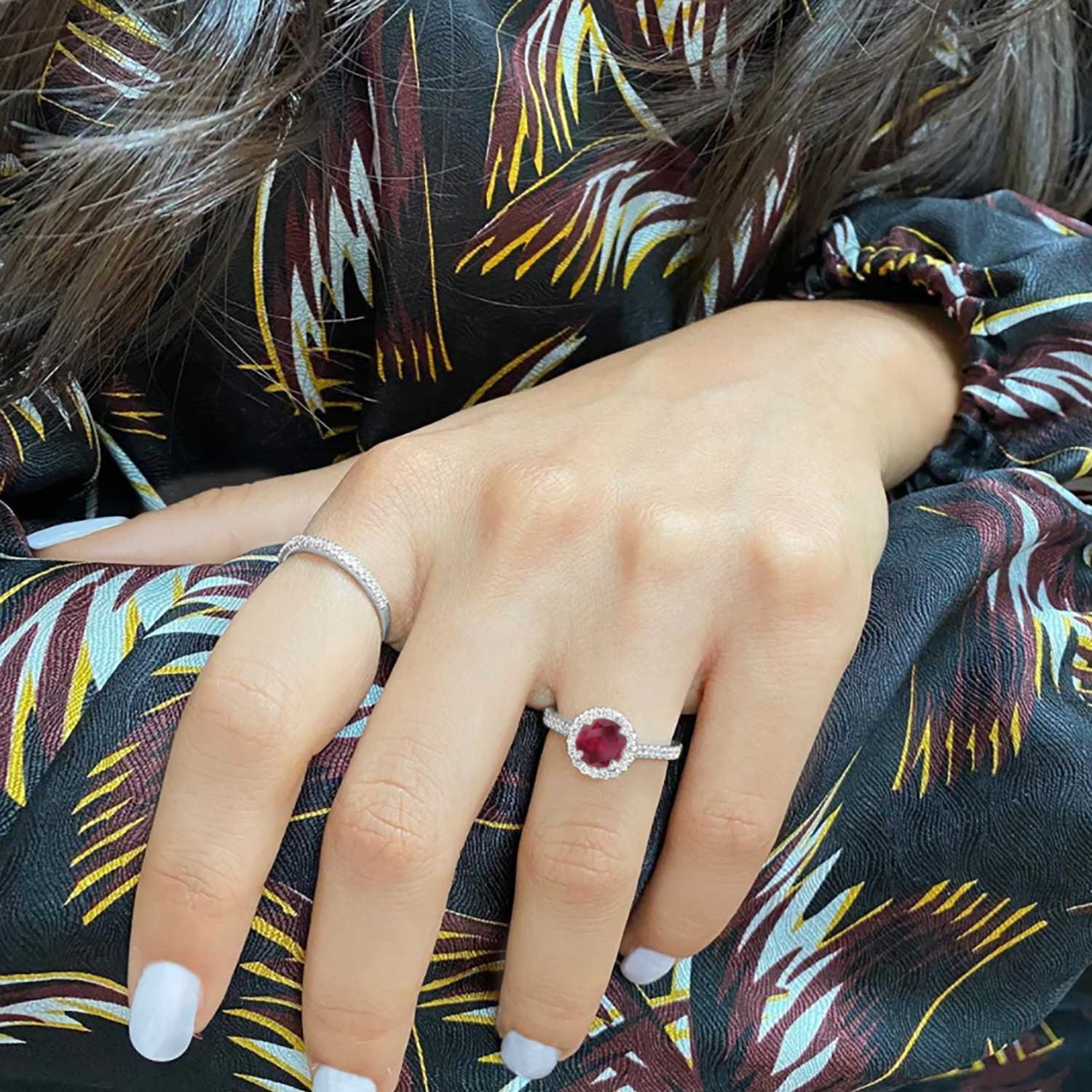 Diamond Halo Ruby Engagement Ring Palladium (1.29ct)