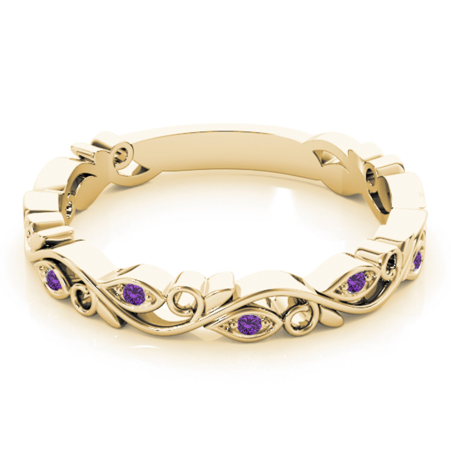 Amethyst Leaf Fashion Ring Wedding Band 14k Yellow Gold (0.05ct)