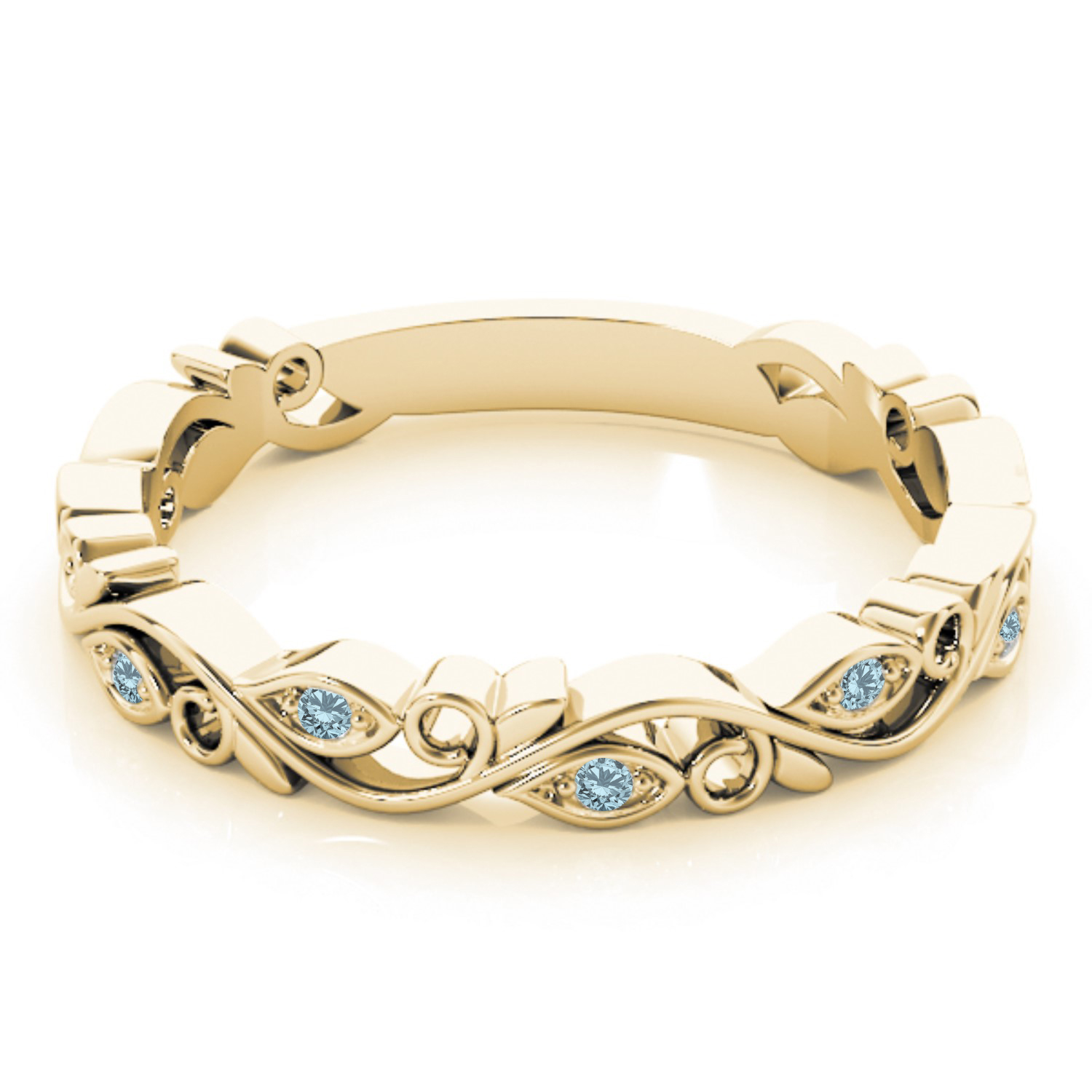 Aquamarine Leaf Fashion Ring Wedding Band 14k Yellow Gold (0.05ct)