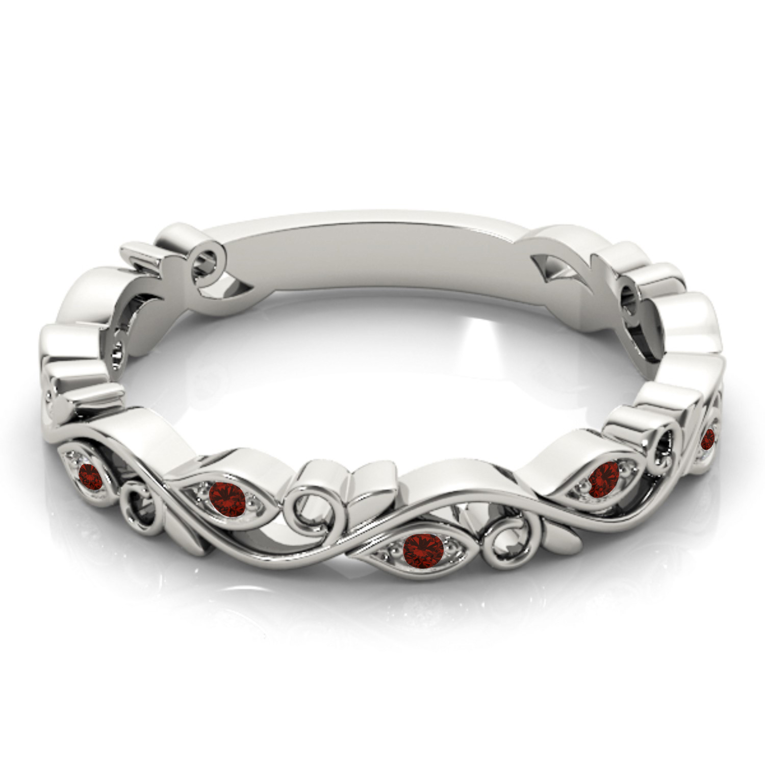 Garnet Leaf Fashion Ring Wedding Band 14k White Gold (0.05ct)