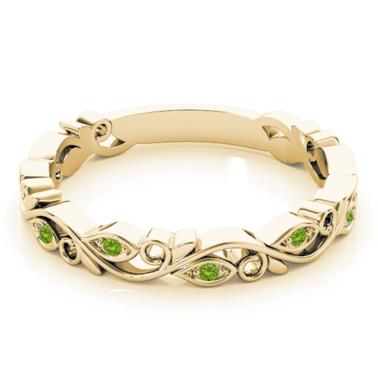 Peridot Leaf Fashion Ring Wedding Band 14k Yellow Gold (0.05ct)
