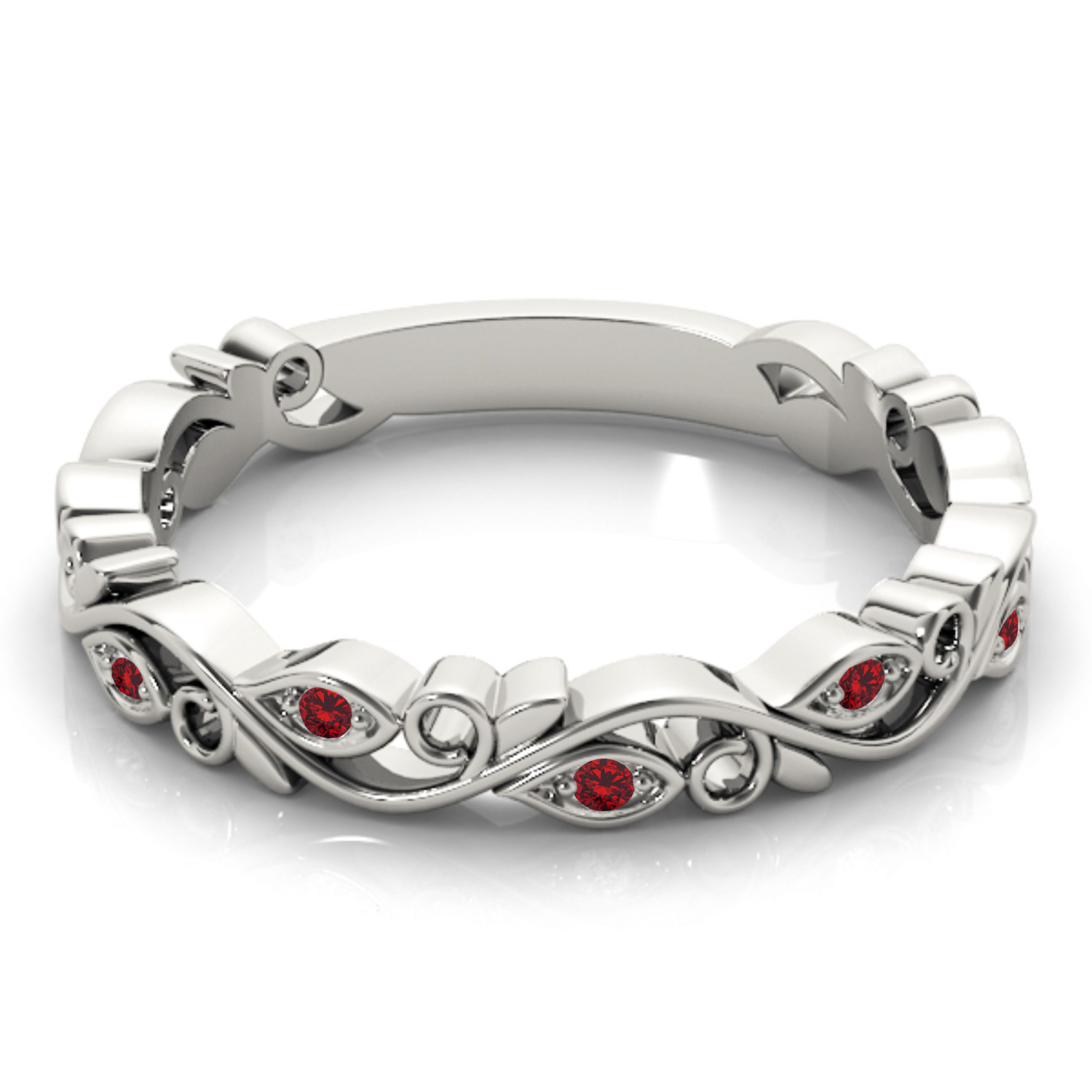Ruby Leaf Fashion Ring Wedding Band 14k White Gold (0.05ct)