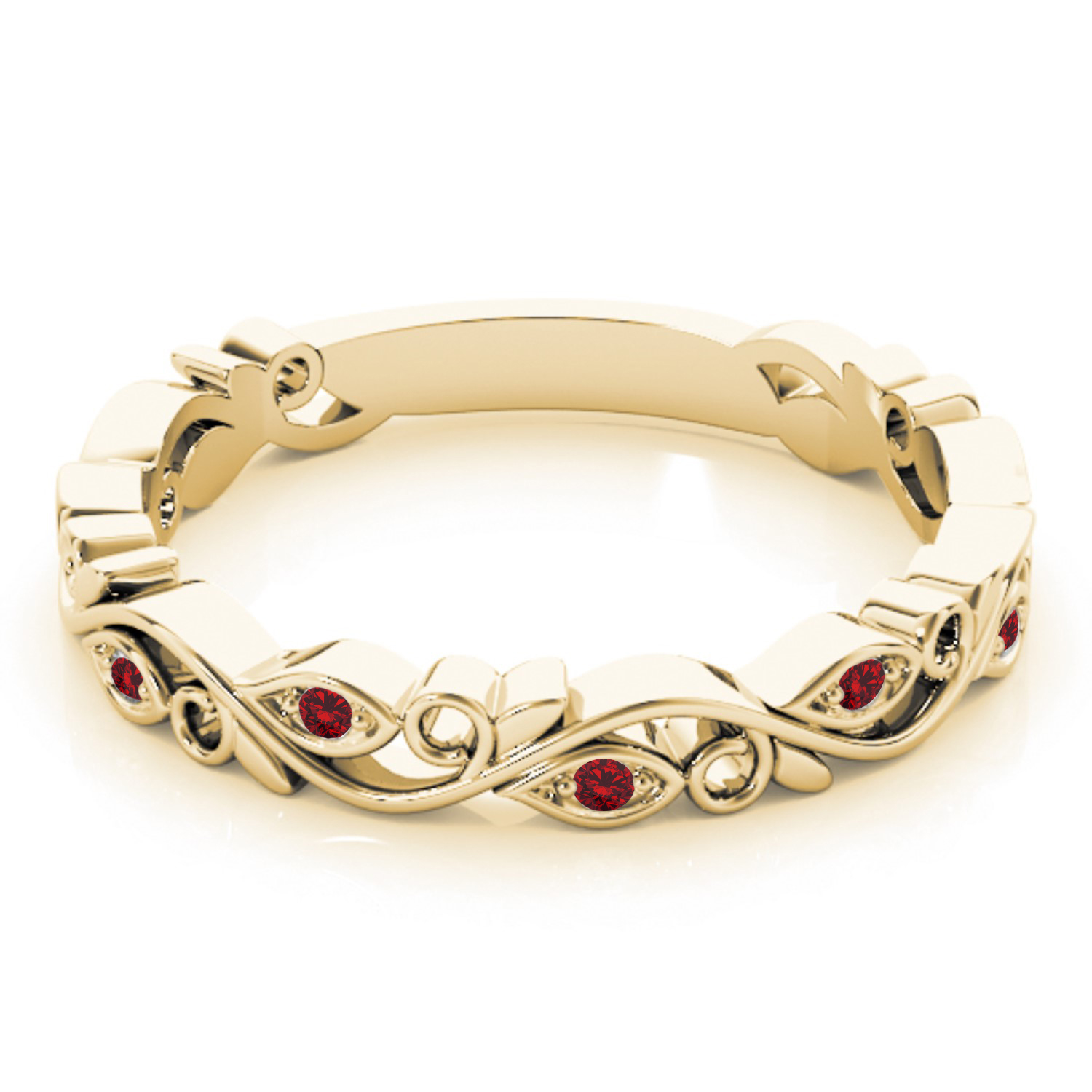 Ruby Leaf Fashion Ring Wedding Band 14k Yellow Gold (0.05ct)