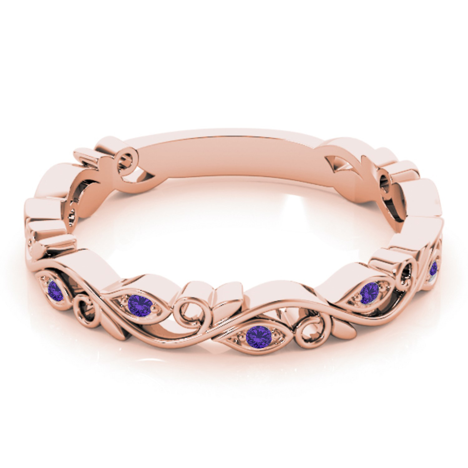 Tanzanite Leaf Fashion Ring Wedding Band 14k Rose Gold (0.05ct)