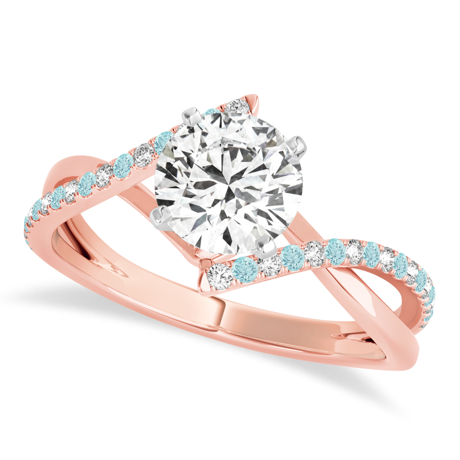 Diamond & Aquamarine Bypass Semi-Mount Ring in 14k Rose Gold (0.14ct)