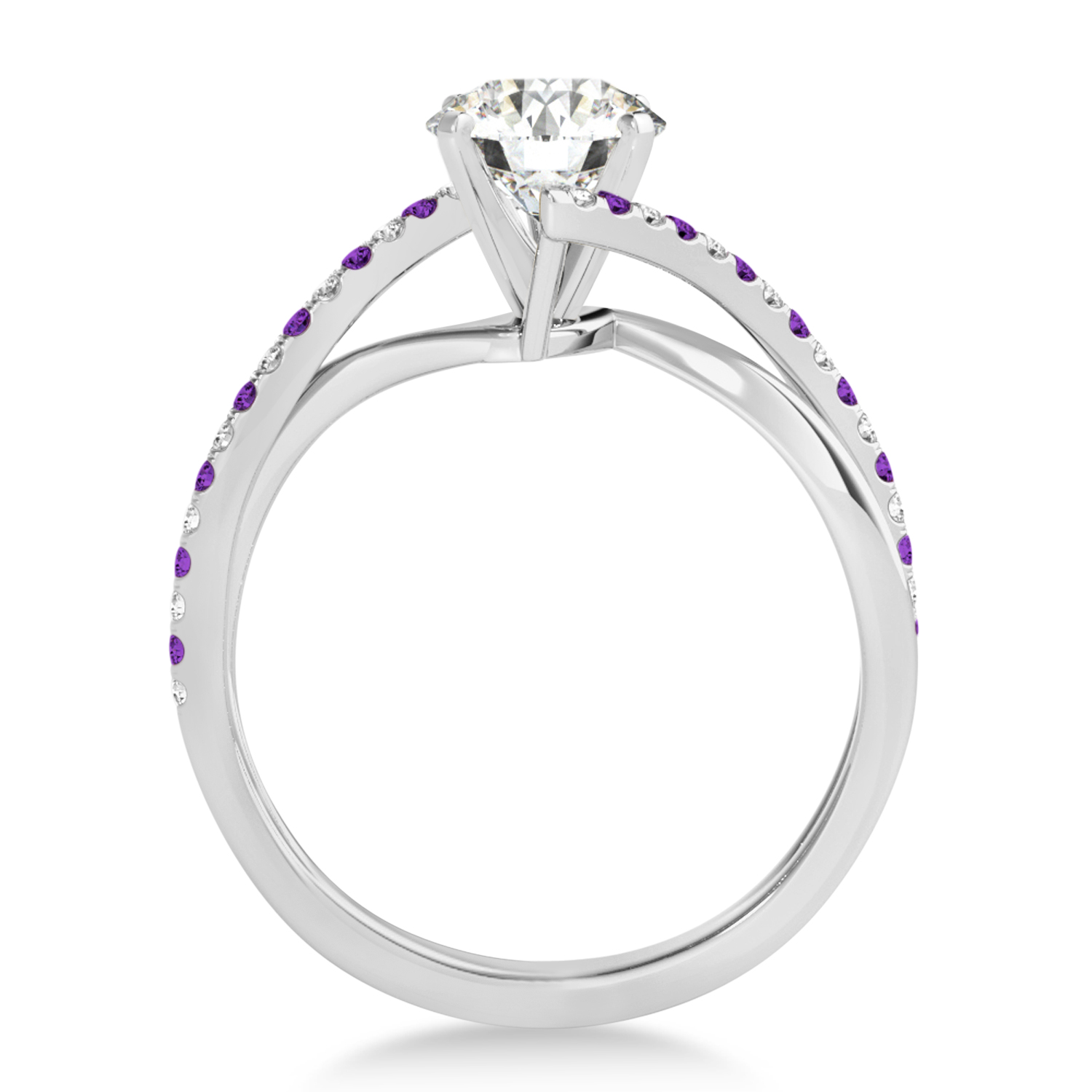 Diamond & Amethyst Bypass Semi-Mount Ring in 14k White Gold (0.14ct)
