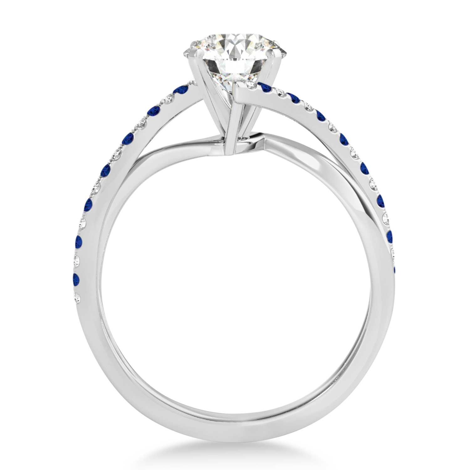 Diamond & Blue Sapphire Bypass Semi-Mount Ring in 14k White Gold (0.14ct)