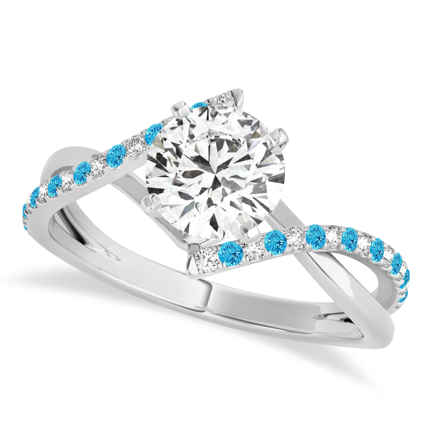 Diamond & Blue Topaz Bypass Semi-Mount Ring in 14k White Gold (0.14ct)