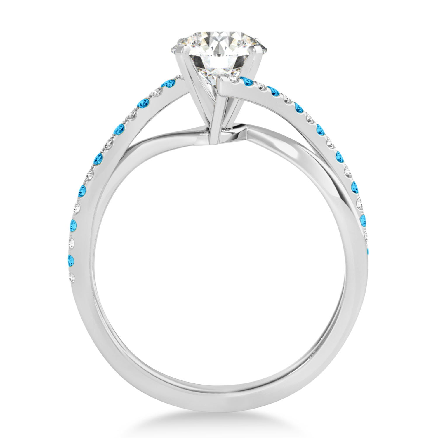 Diamond & Blue Topaz Bypass Semi-Mount Ring in 14k White Gold (0.14ct)