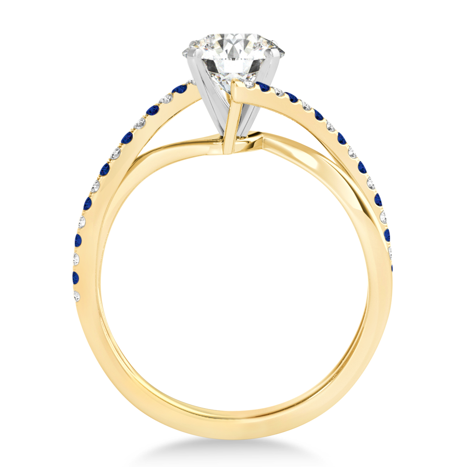 Diamond & Blue Sapphire Bypass Semi-Mount Ring in 14k Yellow Gold (0.14ct)