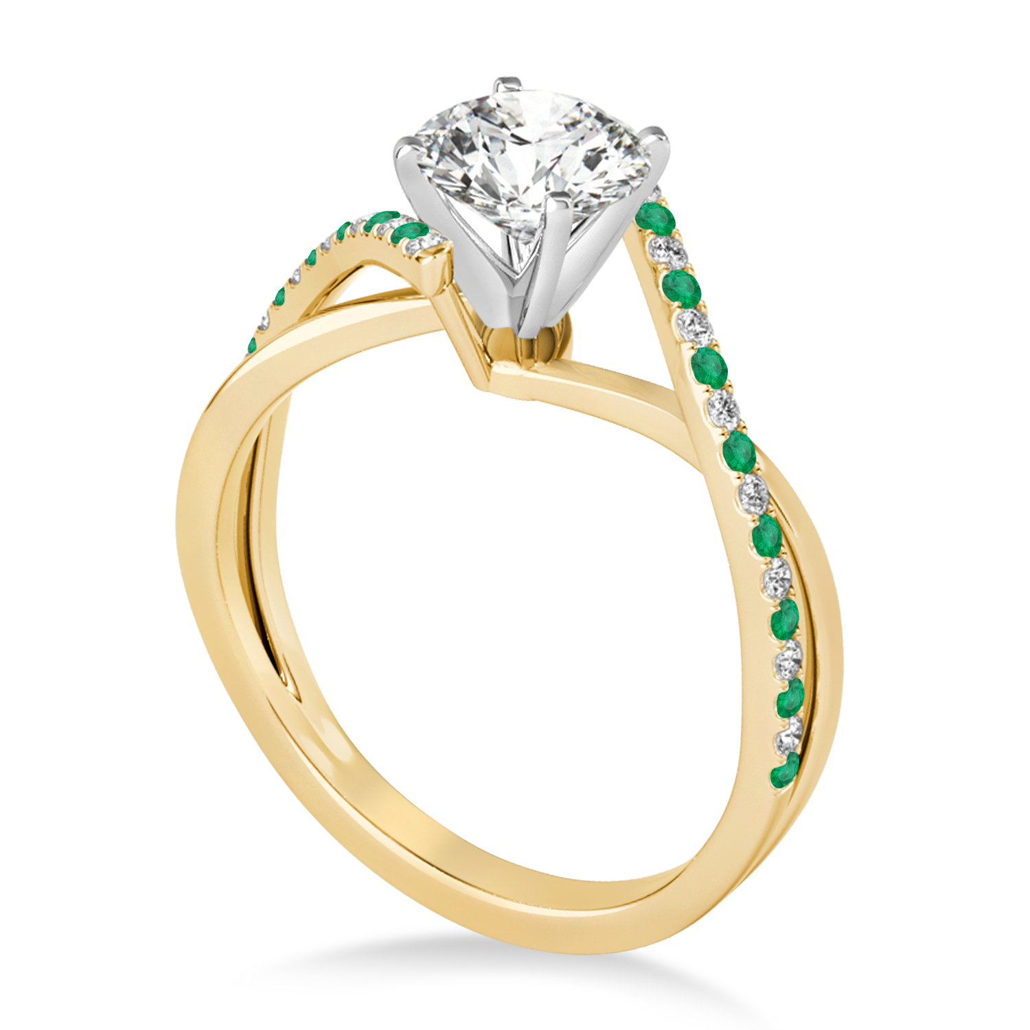 Diamond & Emerald Bypass Semi-Mount Ring in 14k Yellow Gold (0.14ct)