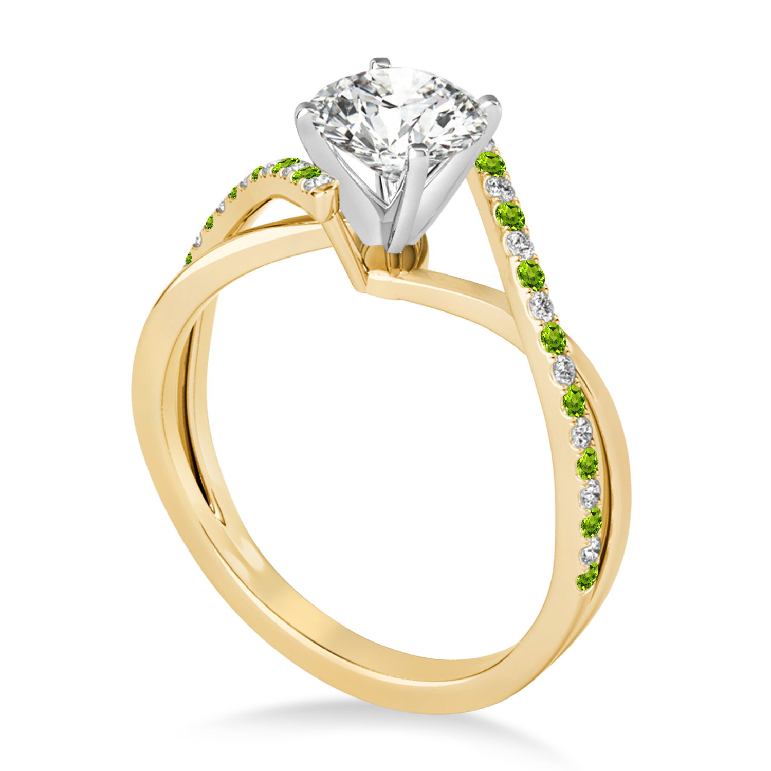 Diamond & Peridot Bypass Semi-Mount Ring in 14k Yellow Gold (0.14ct)
