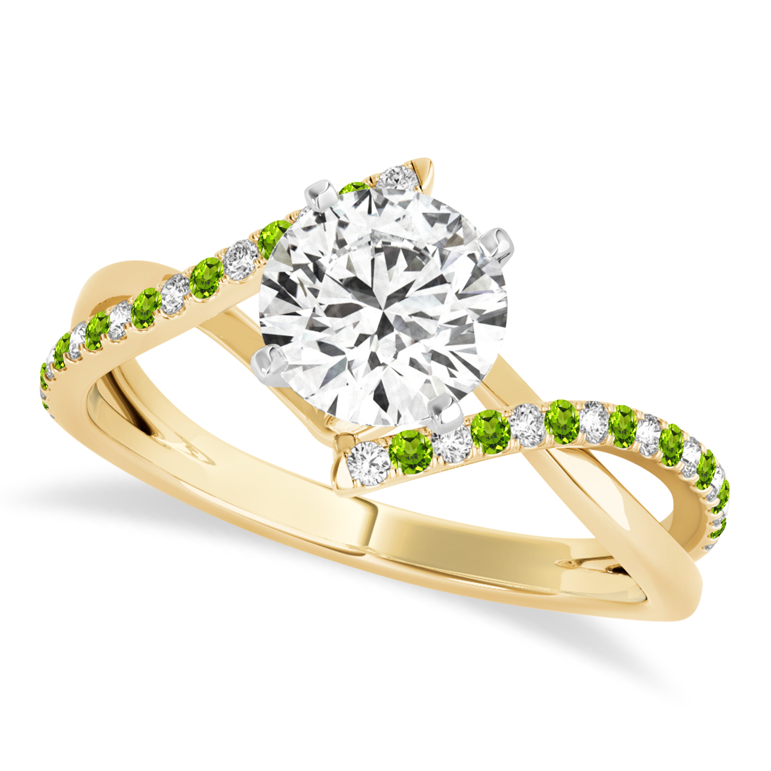 Diamond & Peridot Bypass Semi-Mount Ring in 14k Yellow Gold (0.14ct)