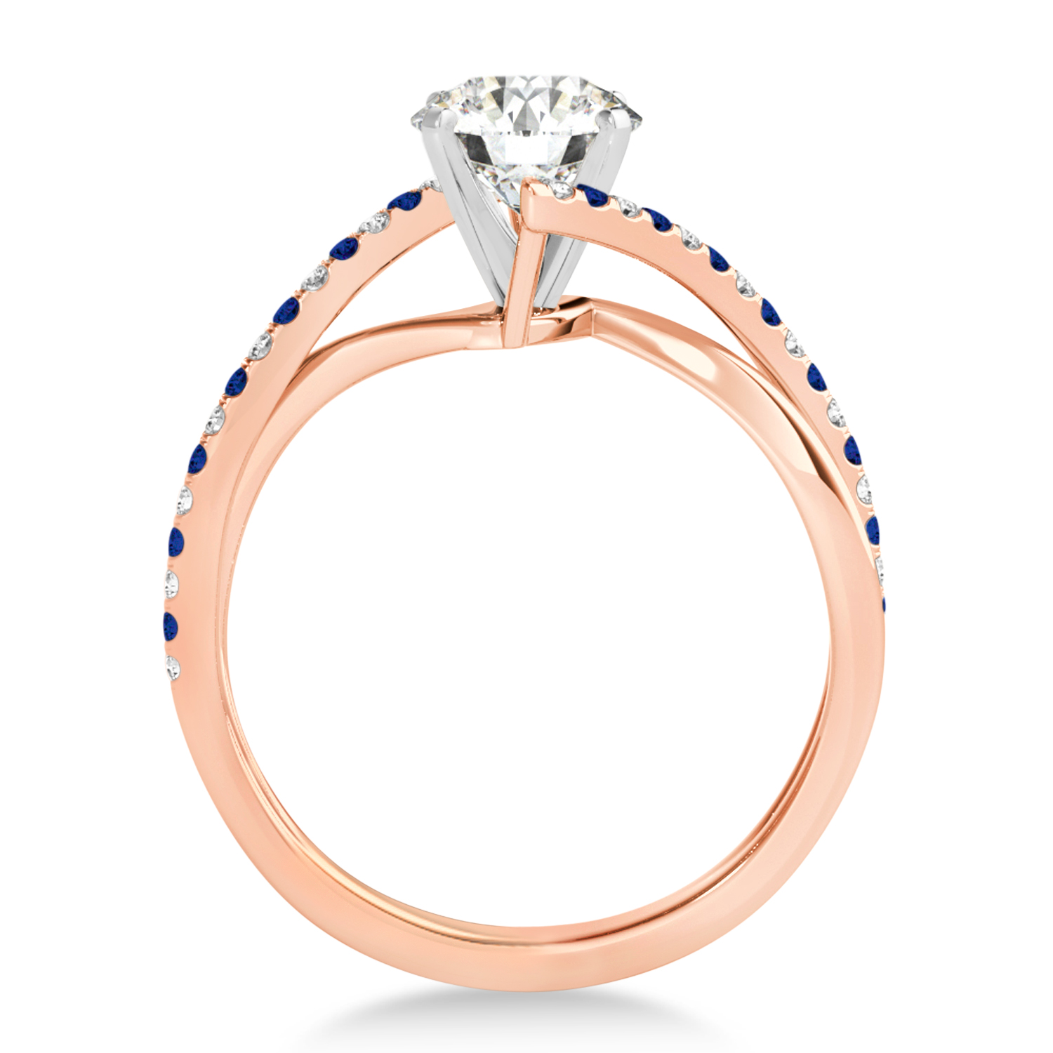 Diamond & Blue Sapphire Bypass Semi-Mount Ring in 18k Rose Gold (0.14ct)