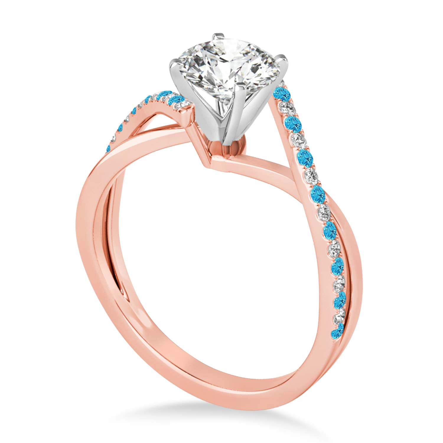 Diamond & Blue Topaz Bypass Semi-Mount Ring in 18k Rose Gold (0.14ct)