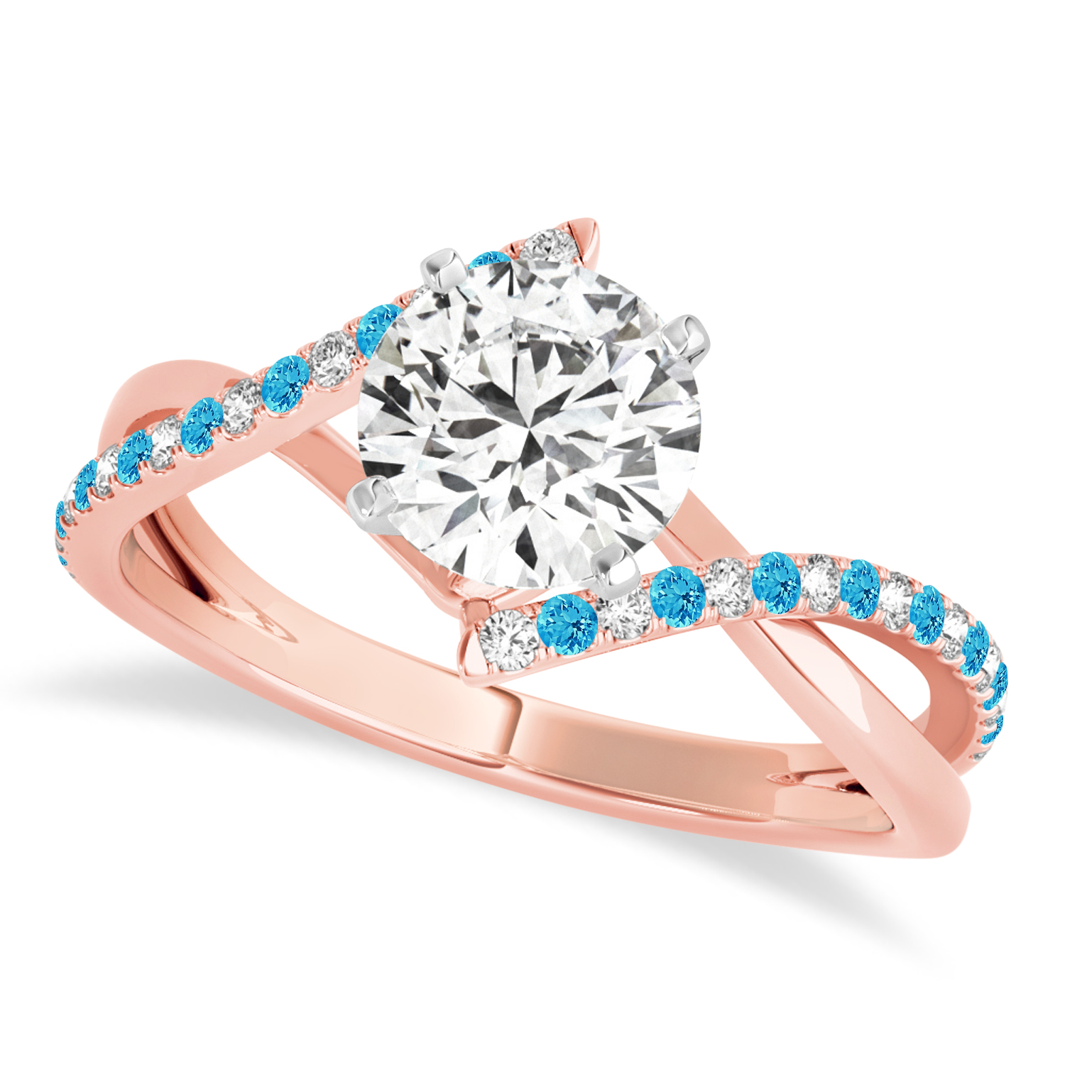 Diamond & Blue Topaz Bypass Semi-Mount Ring in 18k Rose Gold (0.14ct)