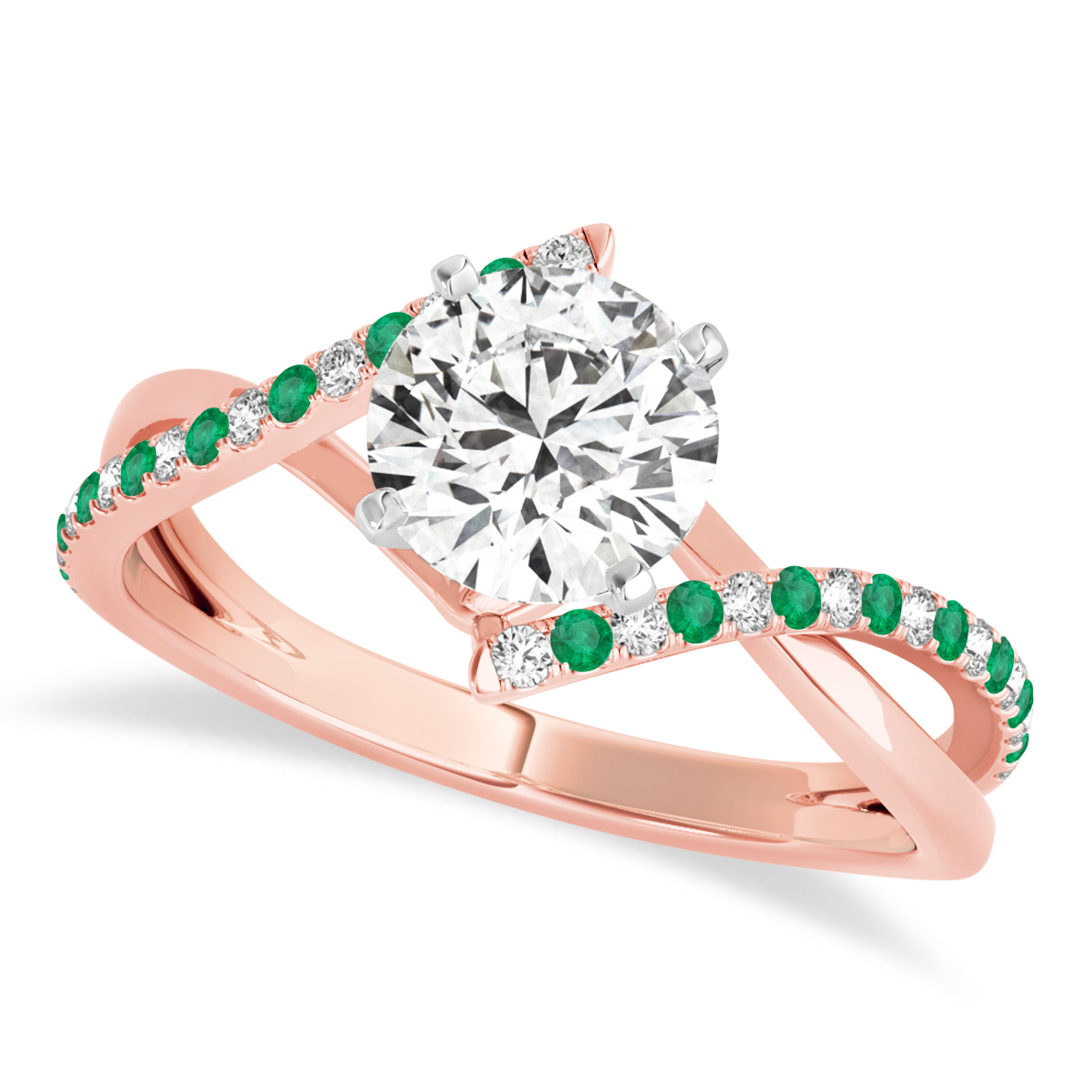 Diamond & Emerald Bypass Semi-Mount Ring in 18k Rose Gold (0.14ct)
