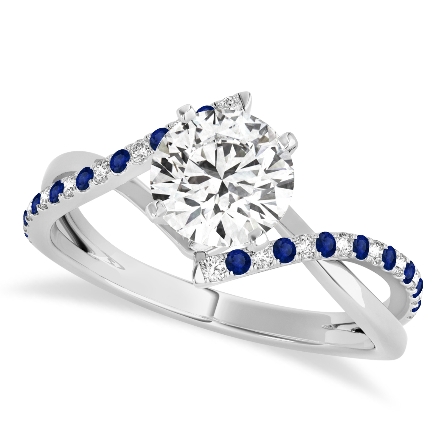Diamond & Blue Sapphire Bypass Semi-Mount Ring in 18k White Gold (0.14ct)