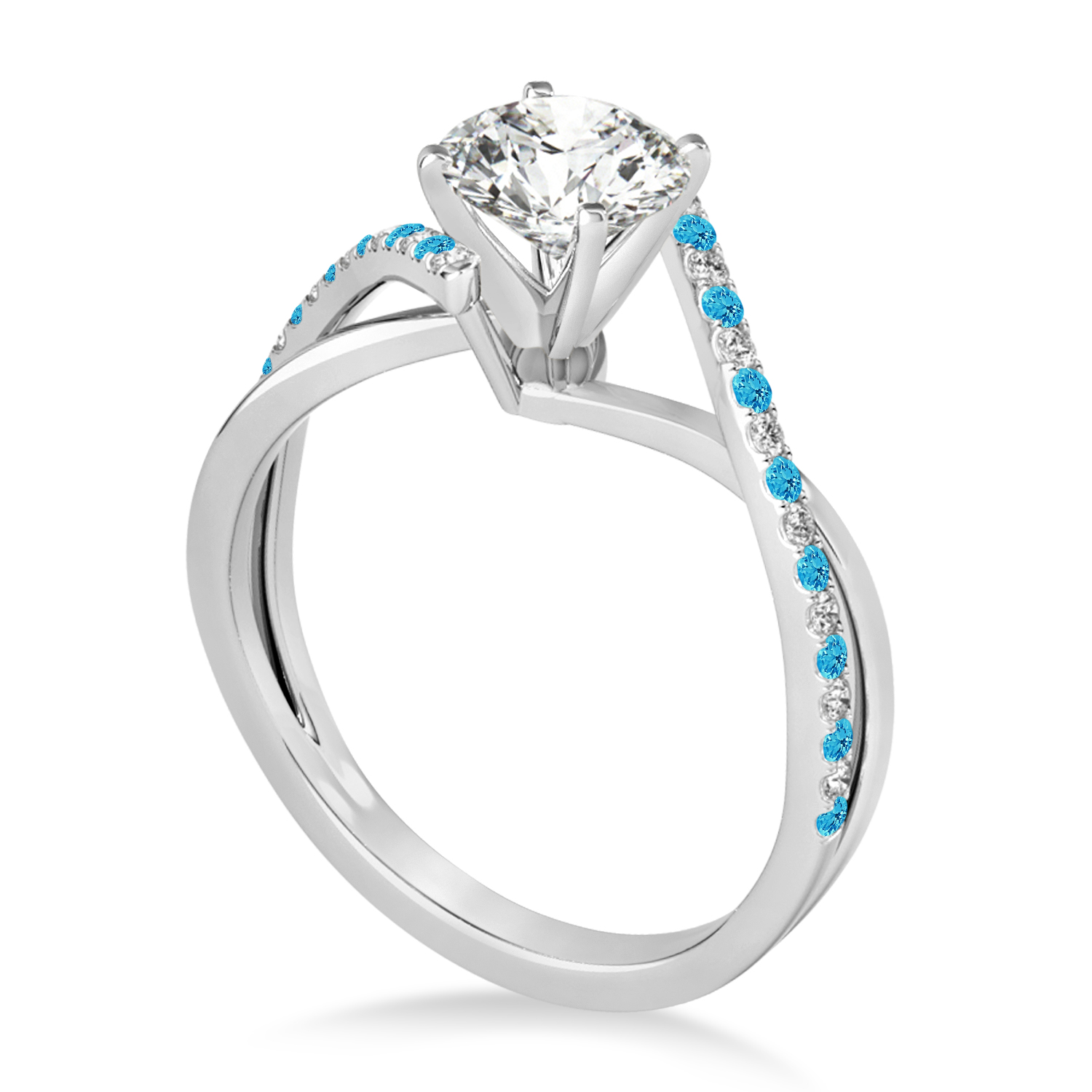 Diamond & Blue Topaz Bypass Semi-Mount Ring in 18k White Gold (0.14ct)