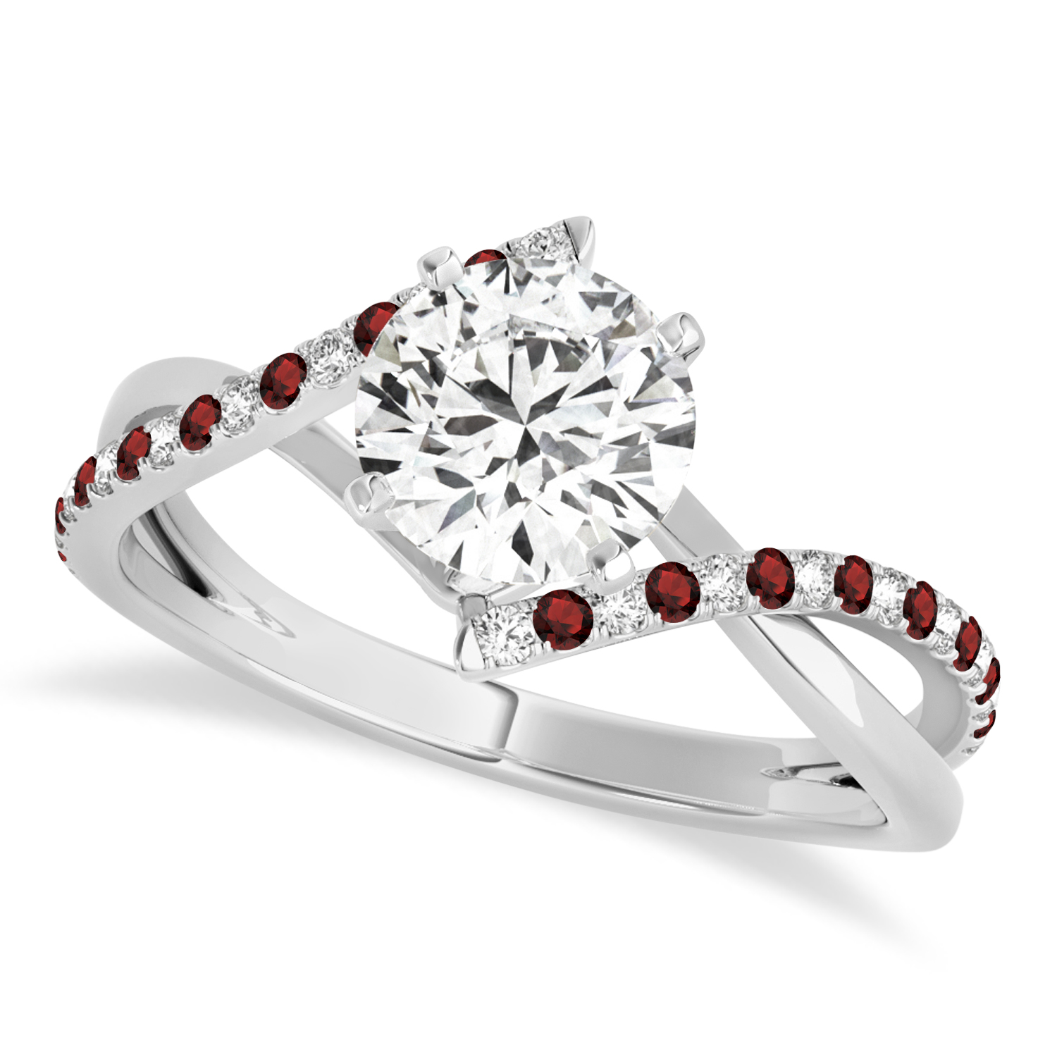 Diamond & Garnet Bypass Semi-Mount Ring in Palladium (0.14ct)