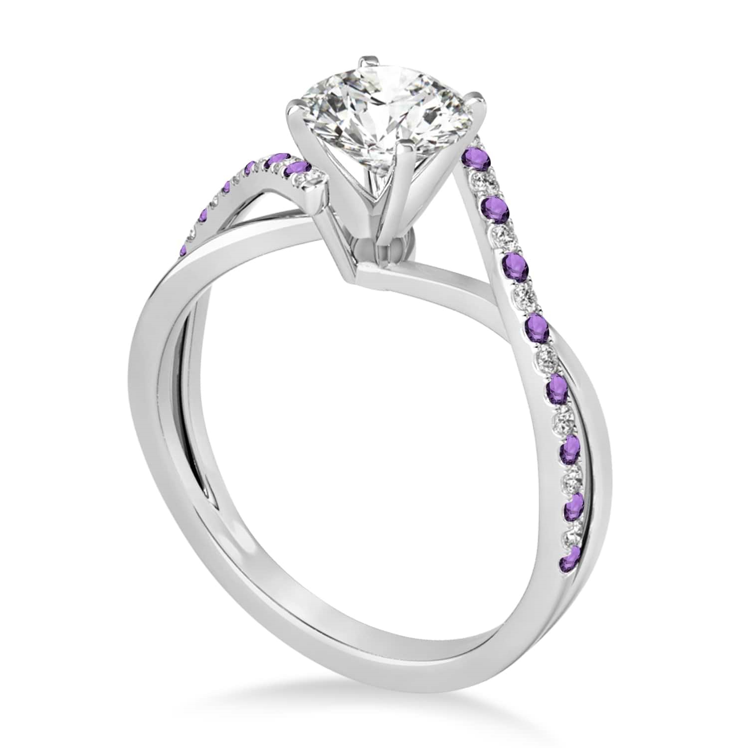 Diamond & Amethyst Bypass Semi-Mount Ring in Platinum (0.14ct)