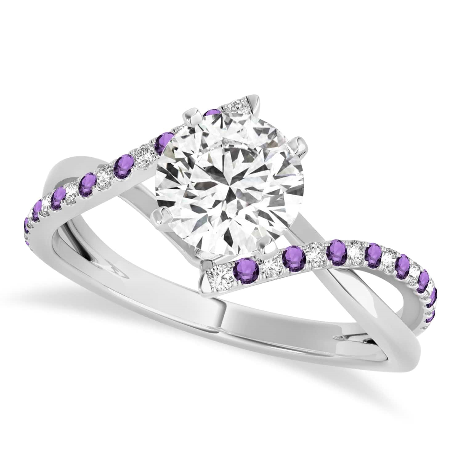 Diamond & Amethyst Bypass Semi-Mount Ring in Platinum (0.14ct)