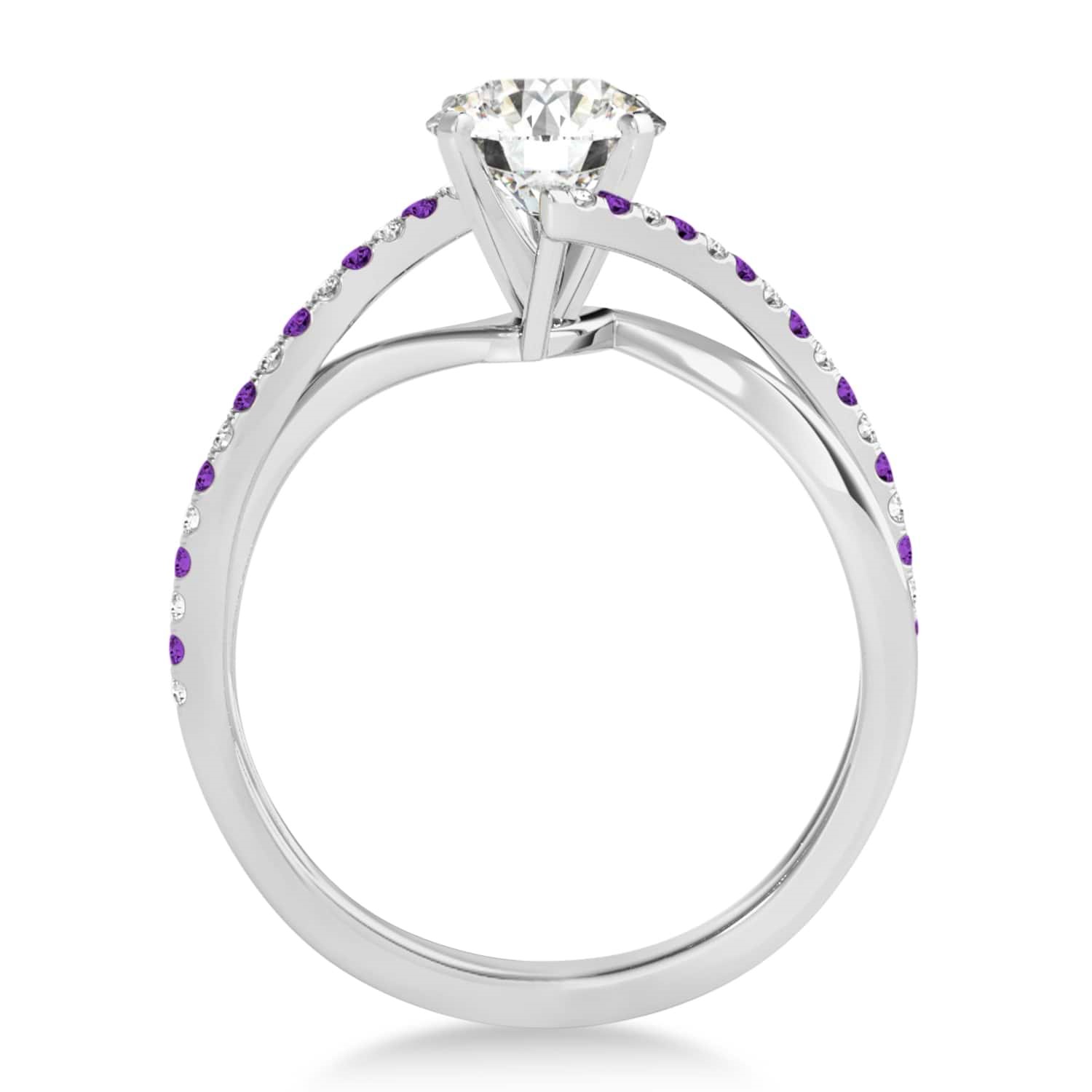 Diamond & Amethyst Bypass Semi-Mount Ring in Platinum (0.14ct)