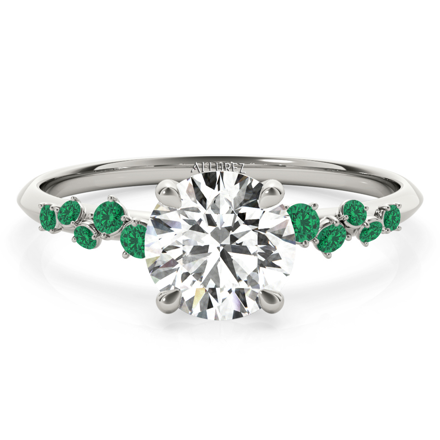 Scattered Emerald Engagement Ring 18K White Gold (0.13ct)