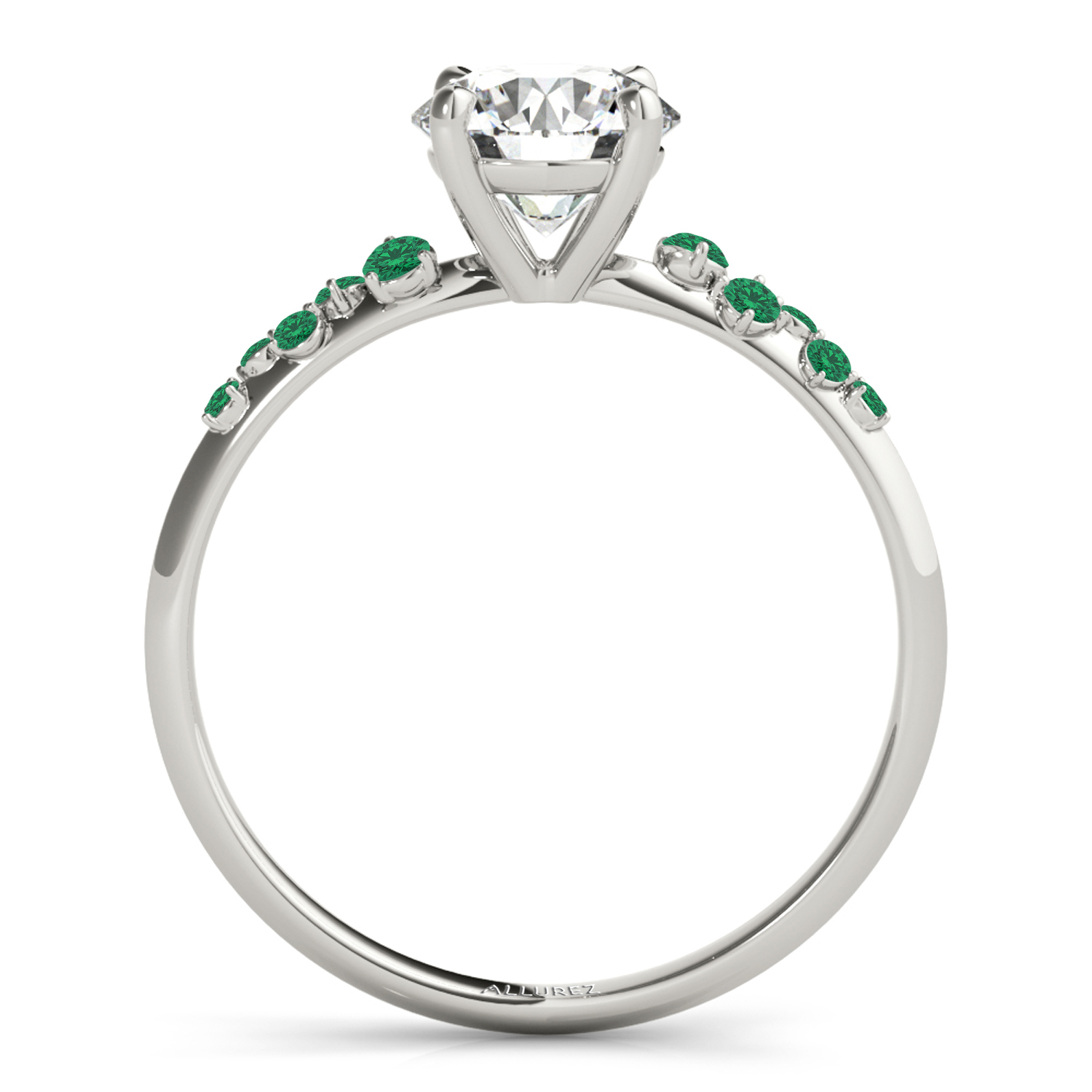 Scattered Emerald Engagement Ring 18K White Gold (0.13ct)
