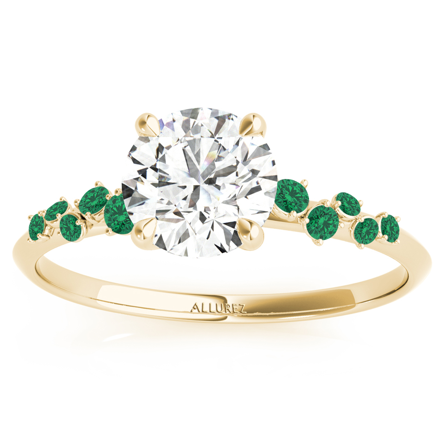 Scattered Lab Emerald Engagement Ring 18K Yellow Gold (0.13ct)