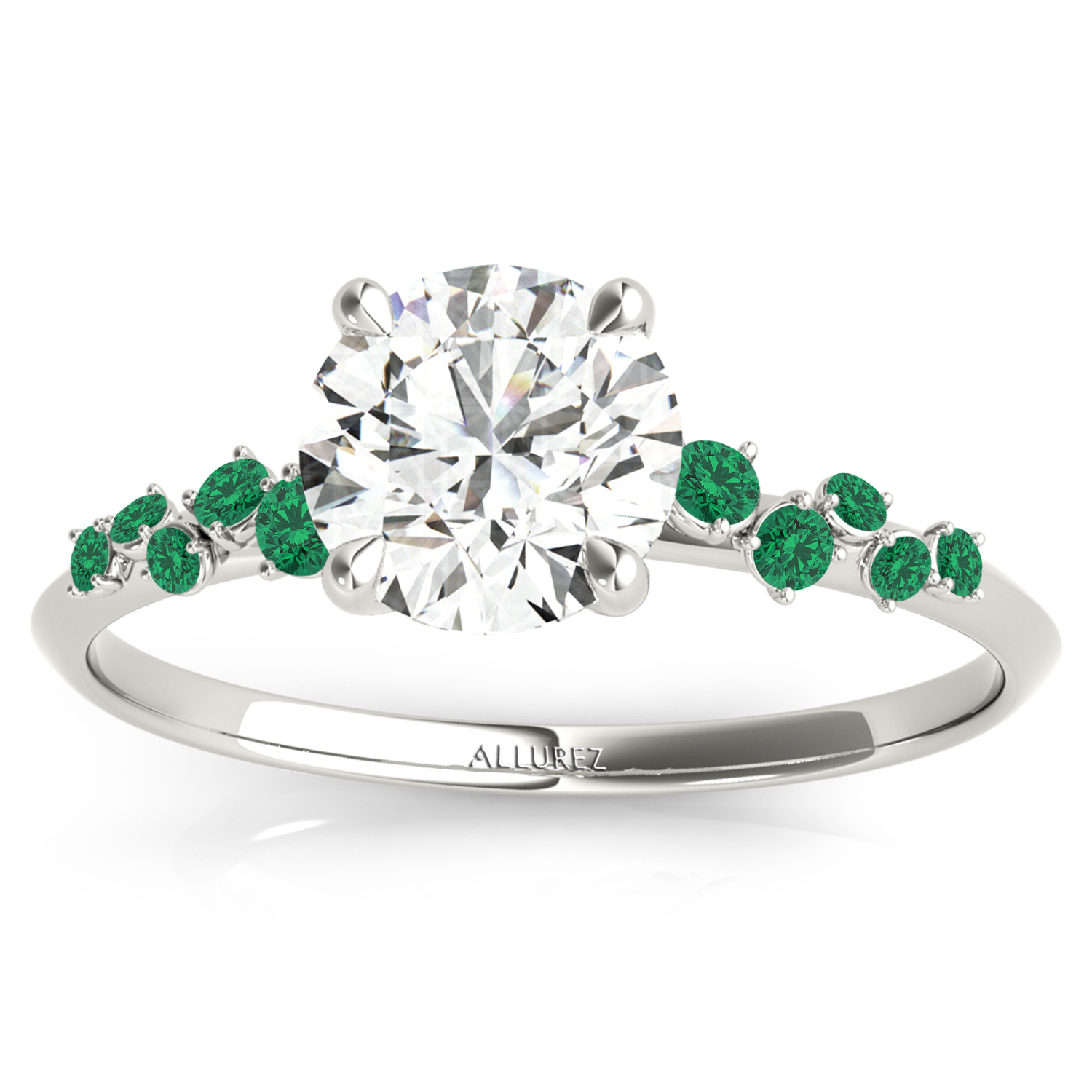 Diamond & Scattered Emerald Engagement Ring in Palladium (0.13ct)