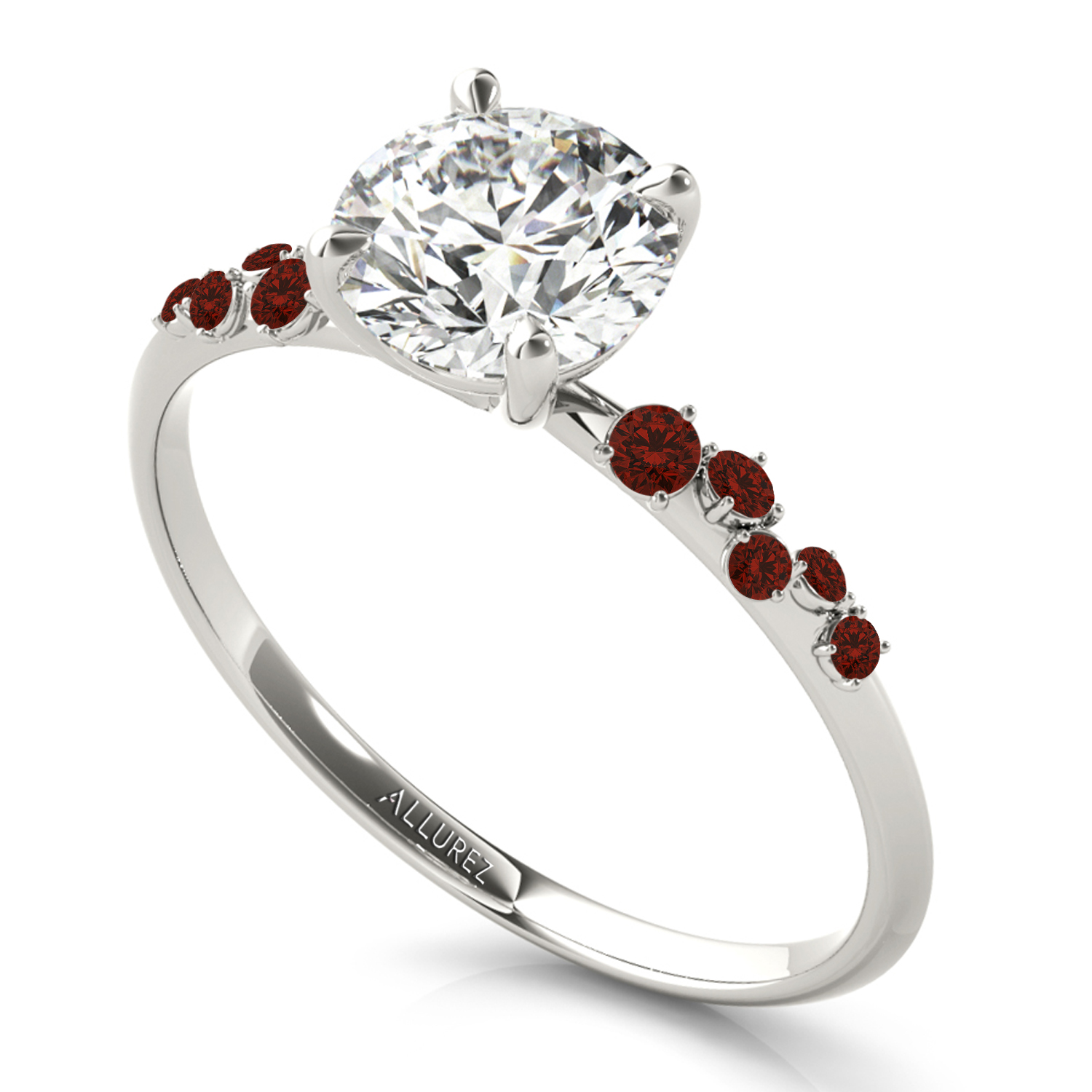 Scattered Garnet Engagement Ring in Platinum (0.13ct)