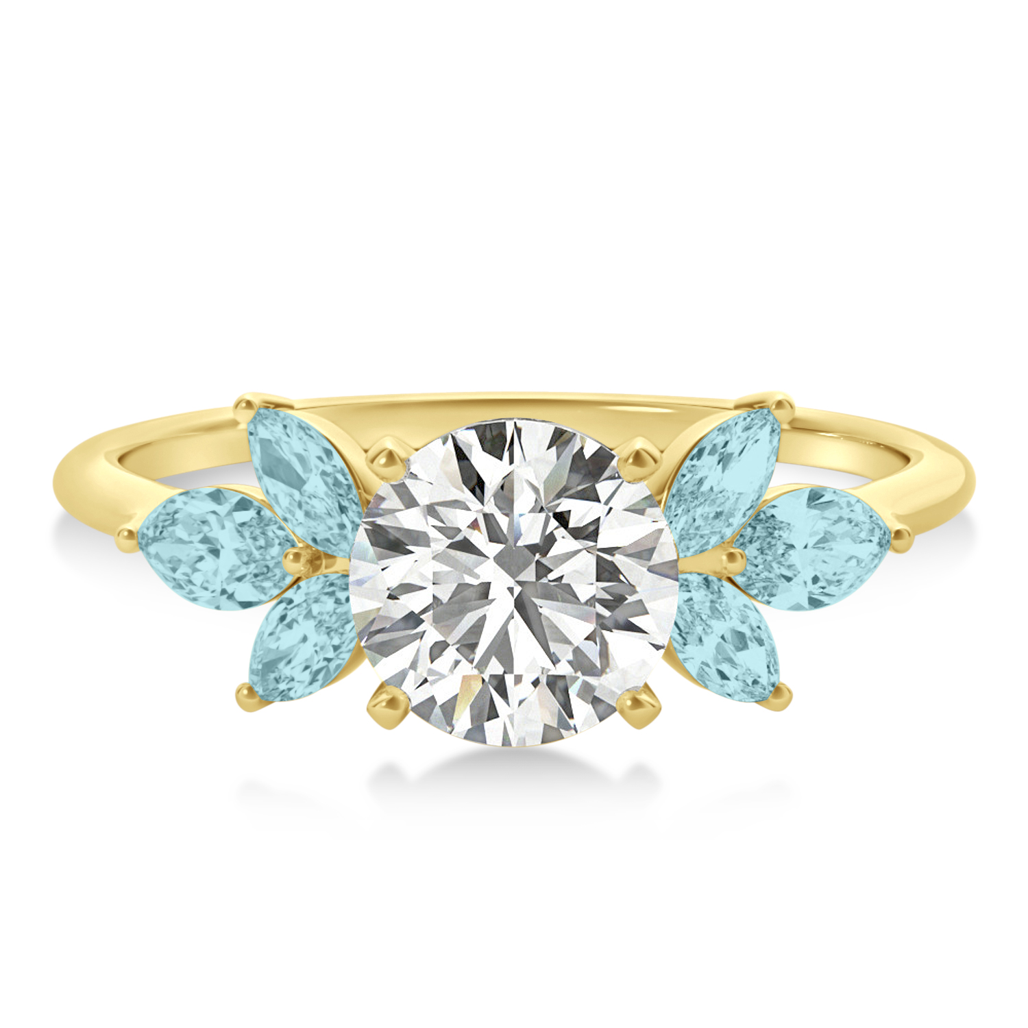 Aquamarine Marquise Floral Engagement Ring 14k Yellow Gold (0.50ct)