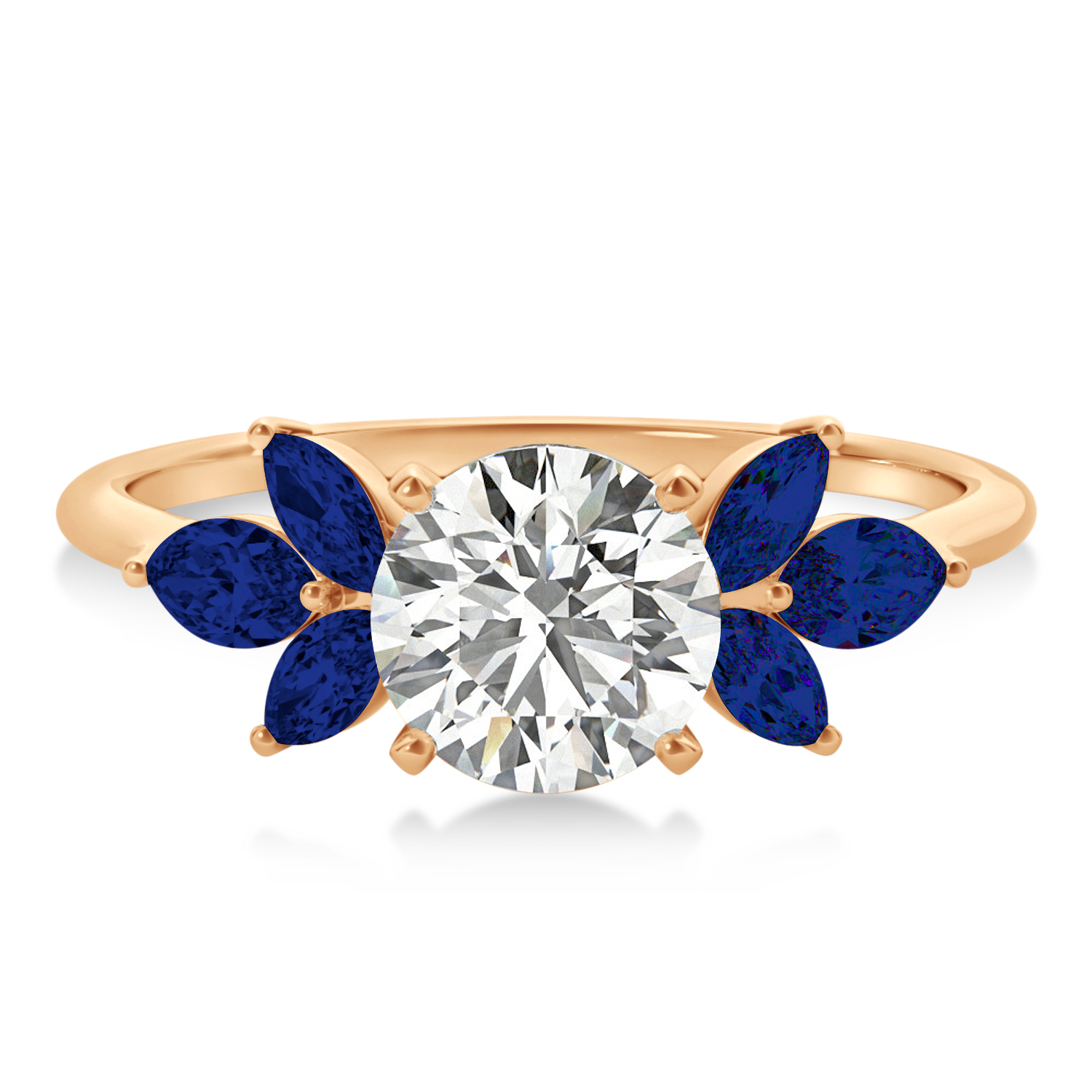 Lab Blue Sapphire Marquise Floral Engagement Ring 14k Rose Gold (0.50ct)