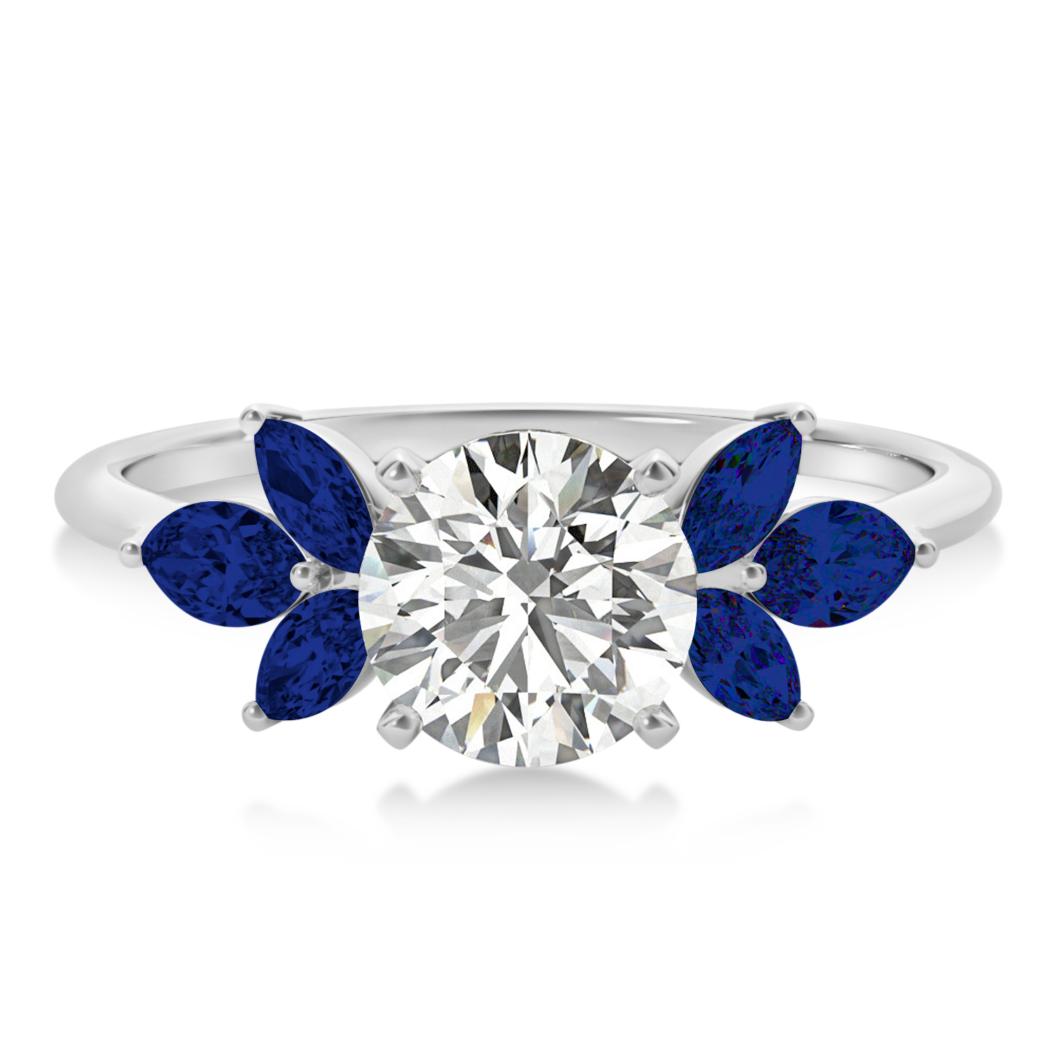 Lab Blue Sapphire Marquise Floral Engagement Ring 14k White Gold (0.50ct)
