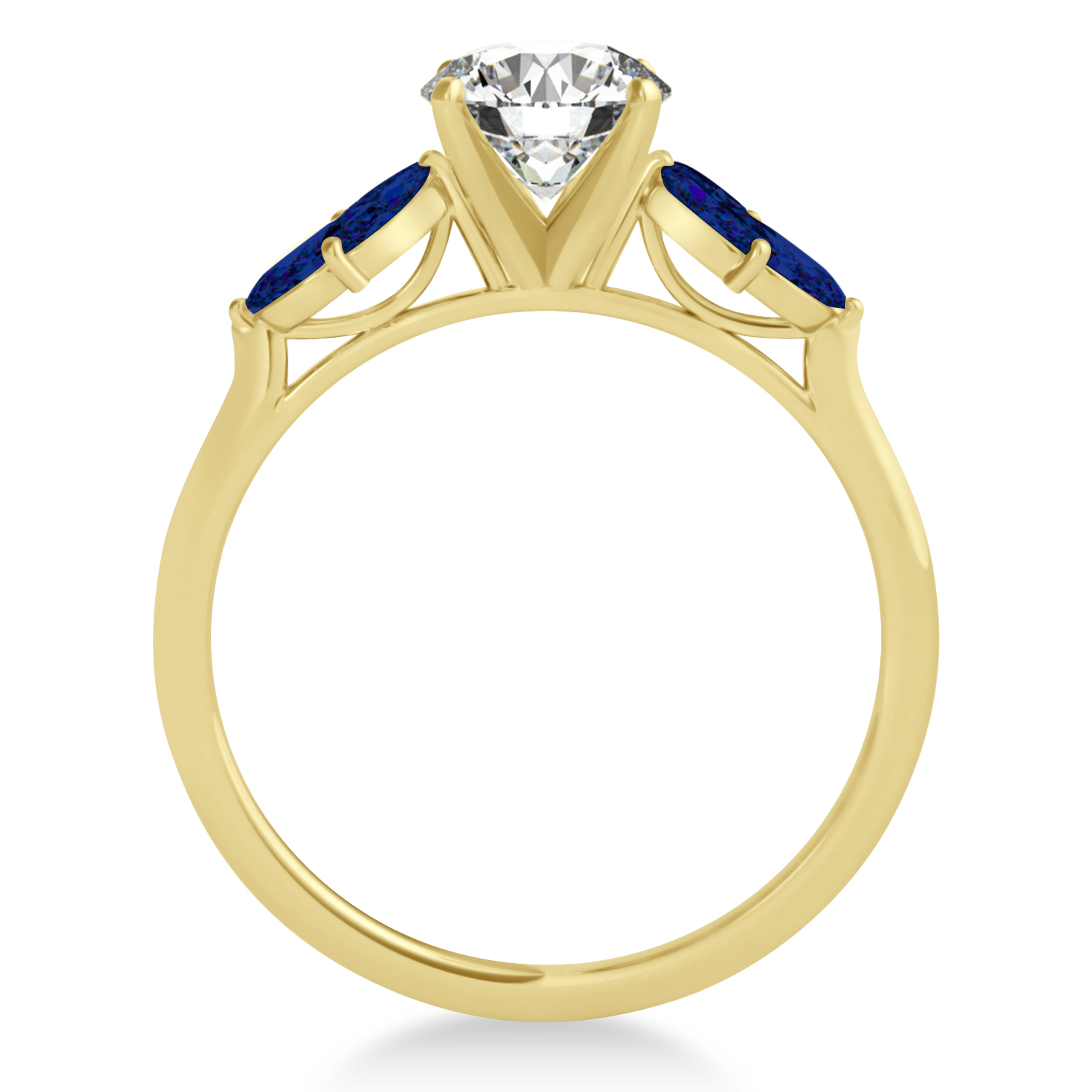 Lab Blue Sapphire Marquise Floral Engagement Ring 14k Yellow Gold (0.50ct)