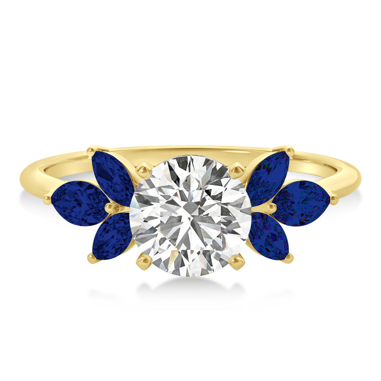 Lab Blue Sapphire Marquise Floral Engagement Ring 14k Yellow Gold (0.50ct)