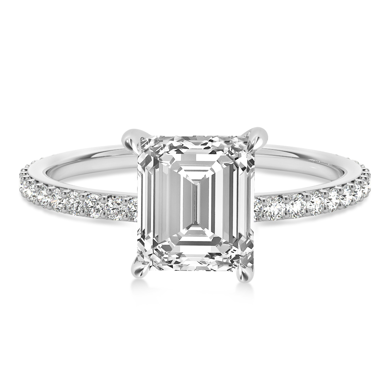 Emerald Diamond Hidden Halo Engagement Ring 14k White Gold (2.93ct)