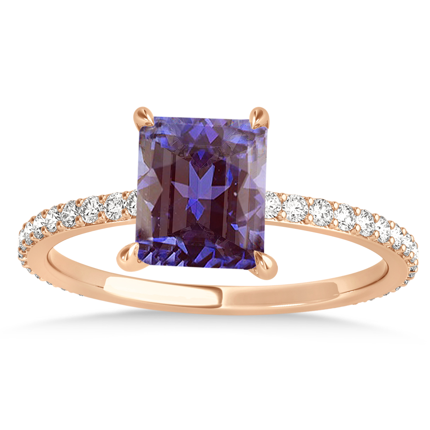 Emerald Alexandrite & Diamond Hidden Halo Engagement Ring 14k Rose Gold (2.93ct)