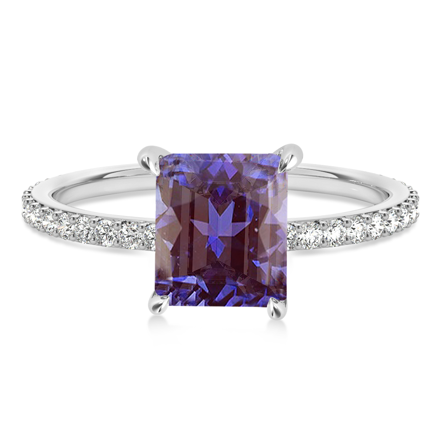 Emerald Alexandrite & Diamond Hidden Halo Engagement Ring 14k White Gold (2.93ct)