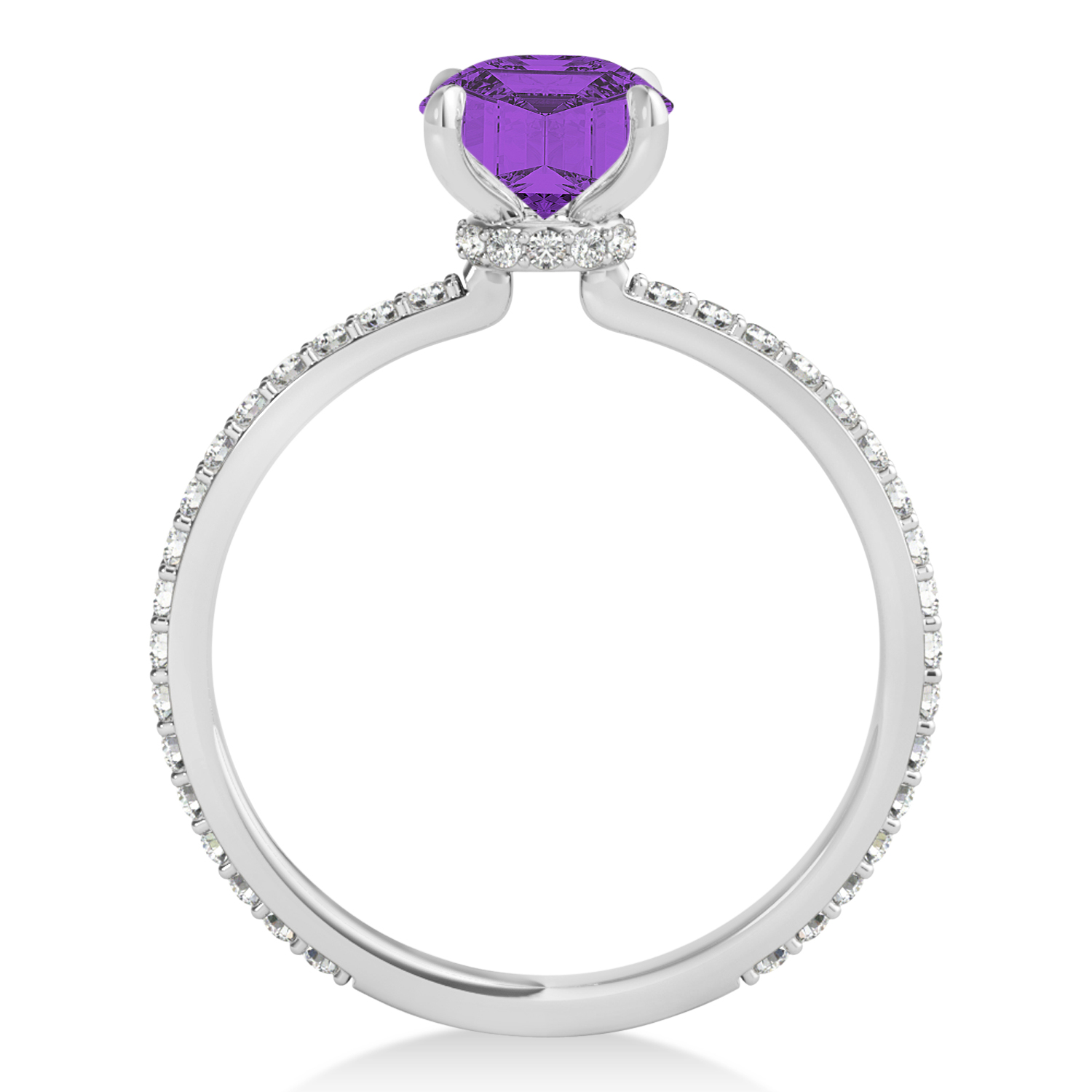 Emerald Amethyst & Diamond Hidden Halo Engagement Ring 18k White Gold (2.93ct)
