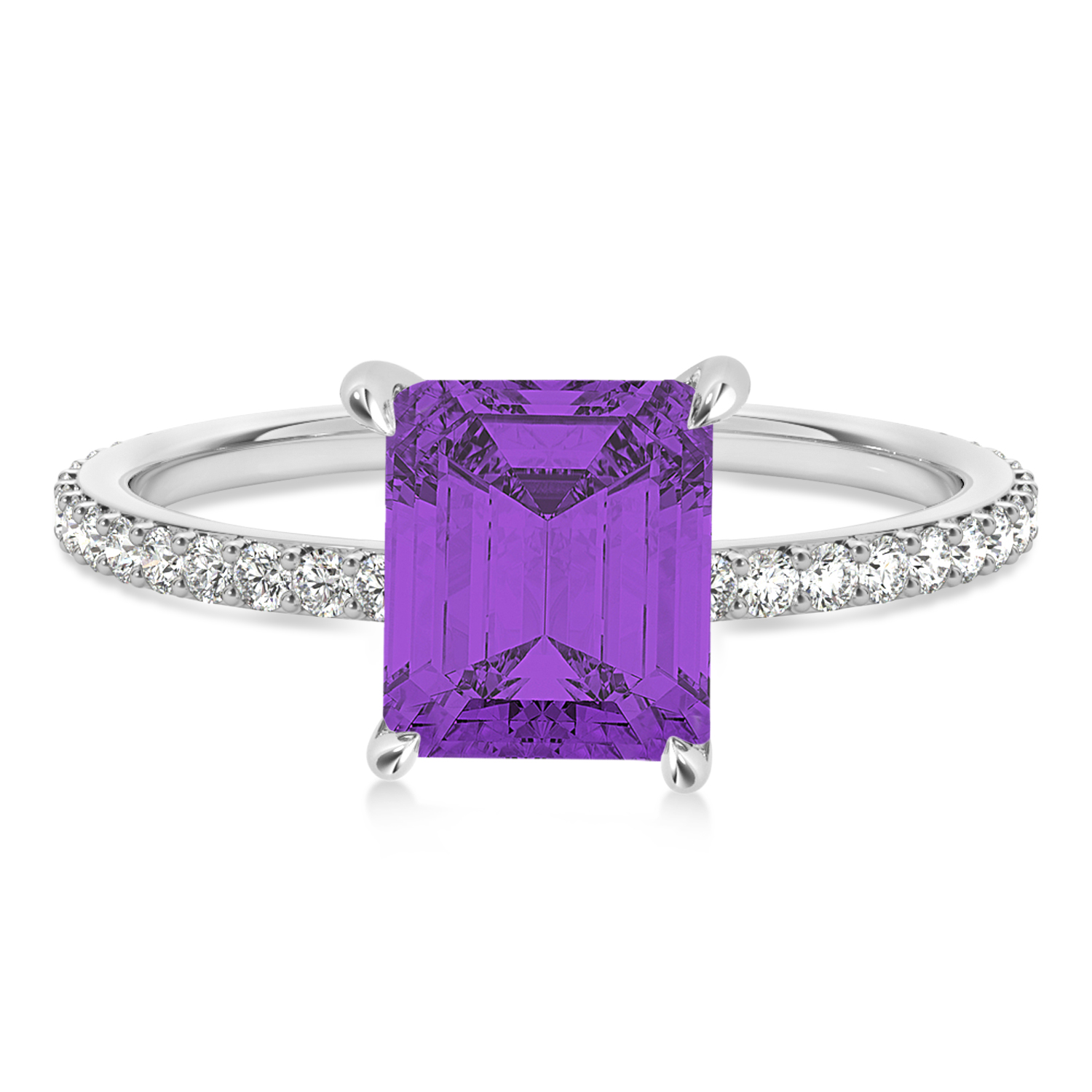 Emerald Amethyst & Diamond Hidden Halo Engagement Ring 18k White Gold (2.93ct)