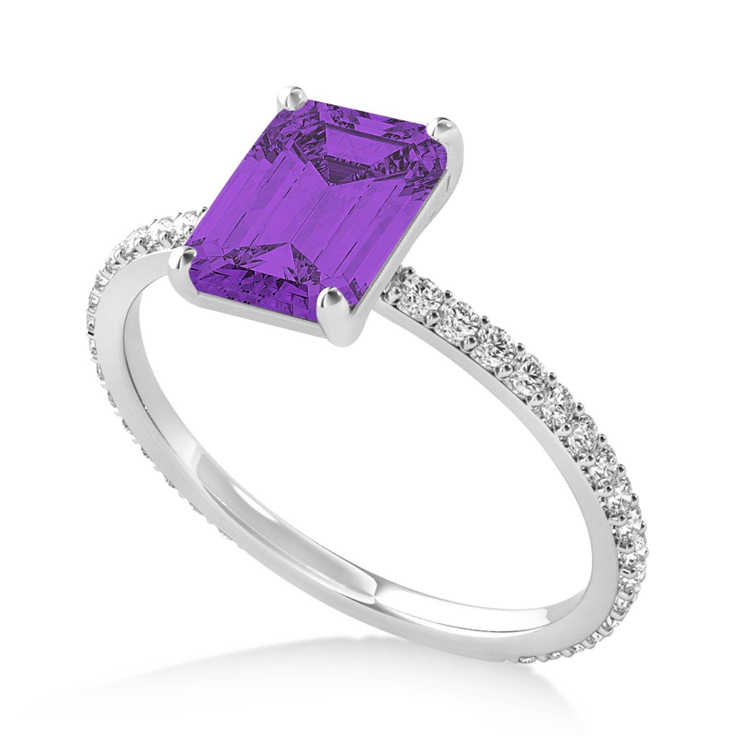 Emerald Amethyst & Diamond Hidden Halo Engagement Ring 18k White Gold (2.93ct)