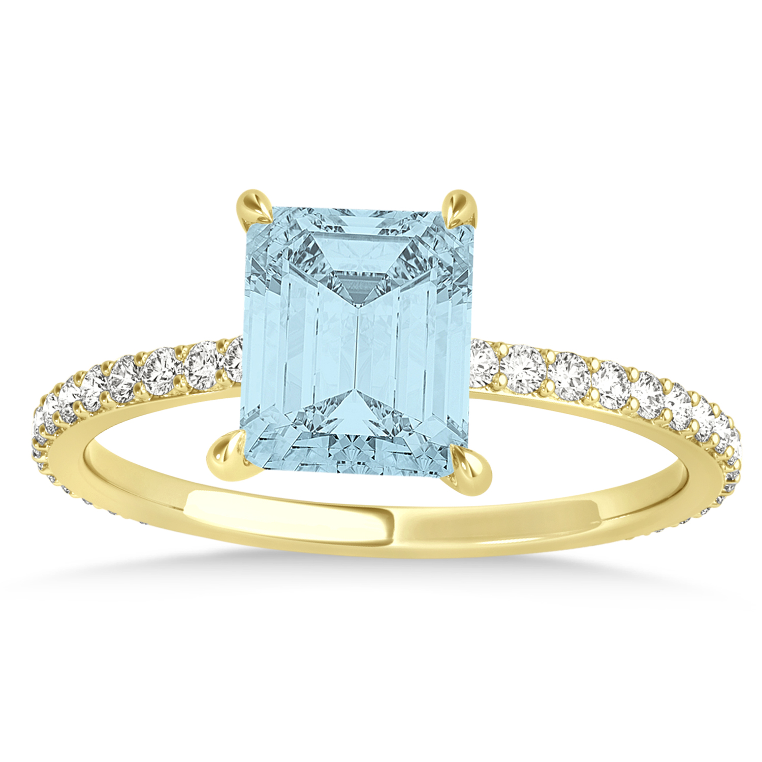Emerald Aquamarine & Diamond Hidden Halo Engagement Ring 14k Yellow Gold (2.93ct)
