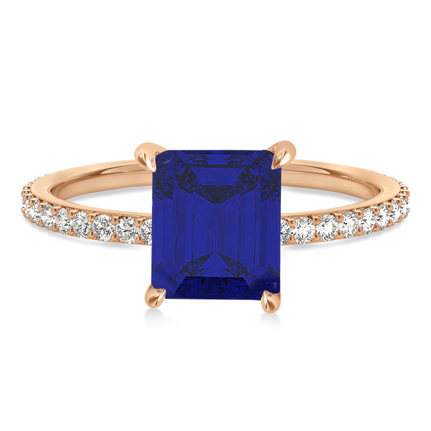 Emerald Blue Sapphire & Diamond Hidden Halo Engagement Ring 14k Rose Gold (2.93ct)