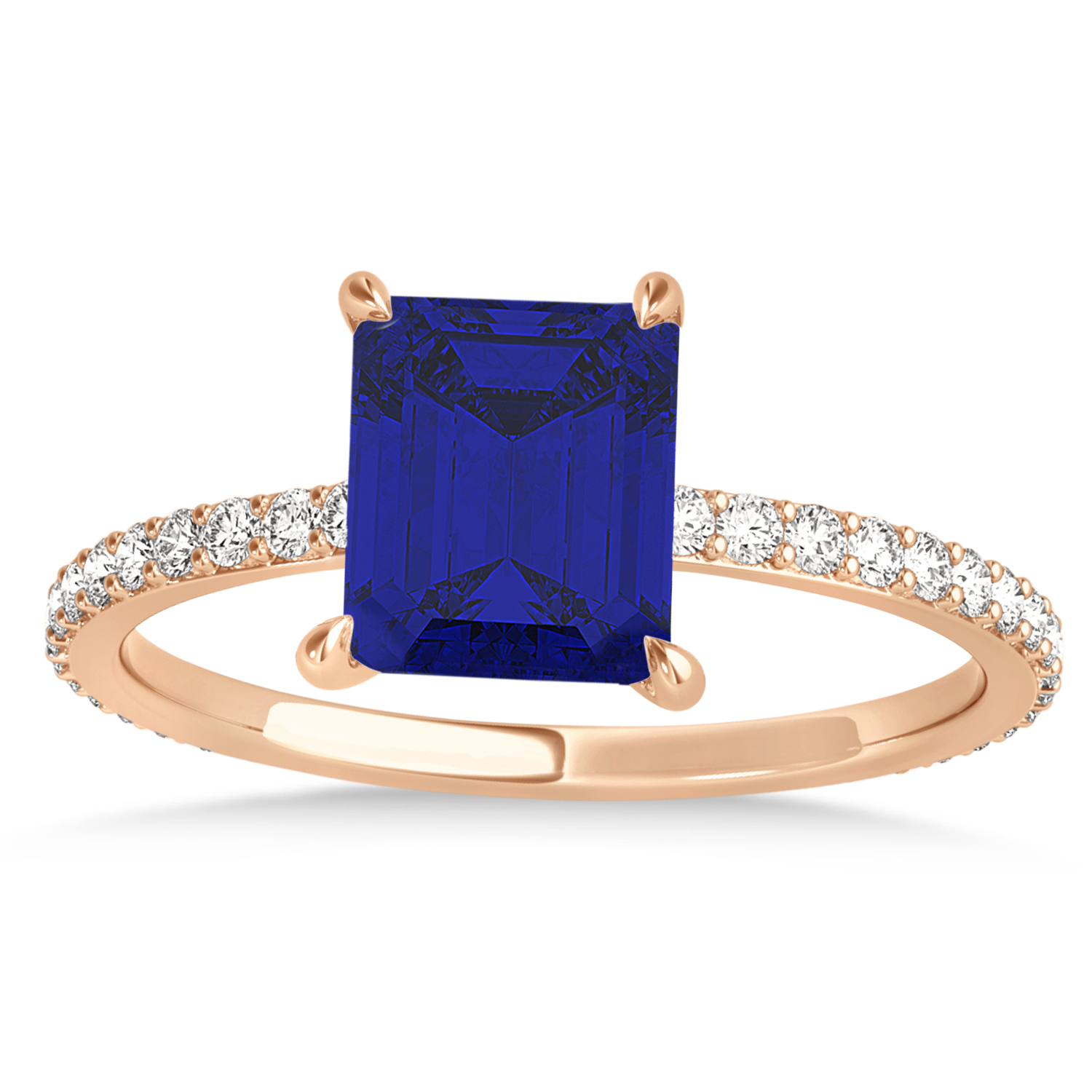 Emerald Blue Sapphire & Diamond Hidden Halo Engagement Ring 18k Rose Gold (2.93ct)