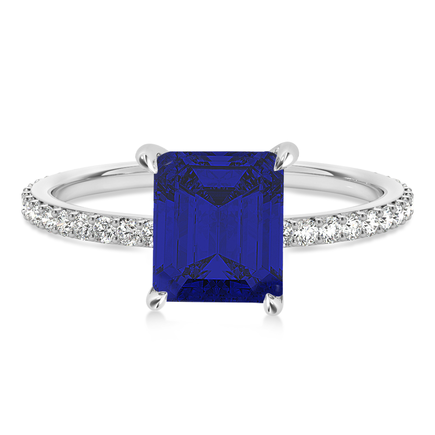 Emerald Blue Sapphire & Diamond Hidden Halo Engagement Ring Palladium (2.93ct)