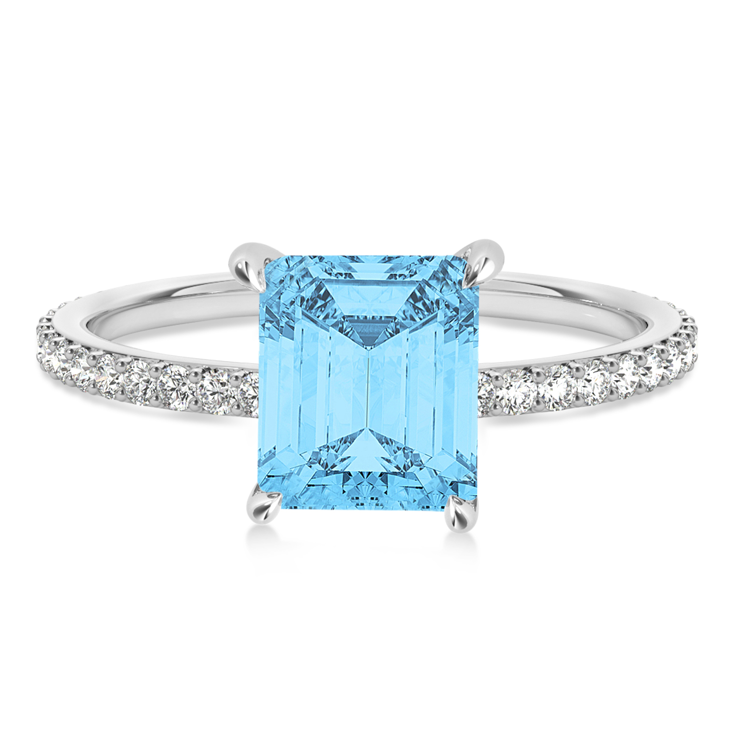 Emerald Blue Topaz & Diamond Hidden Halo Engagement Ring Palladium (2.93ct)