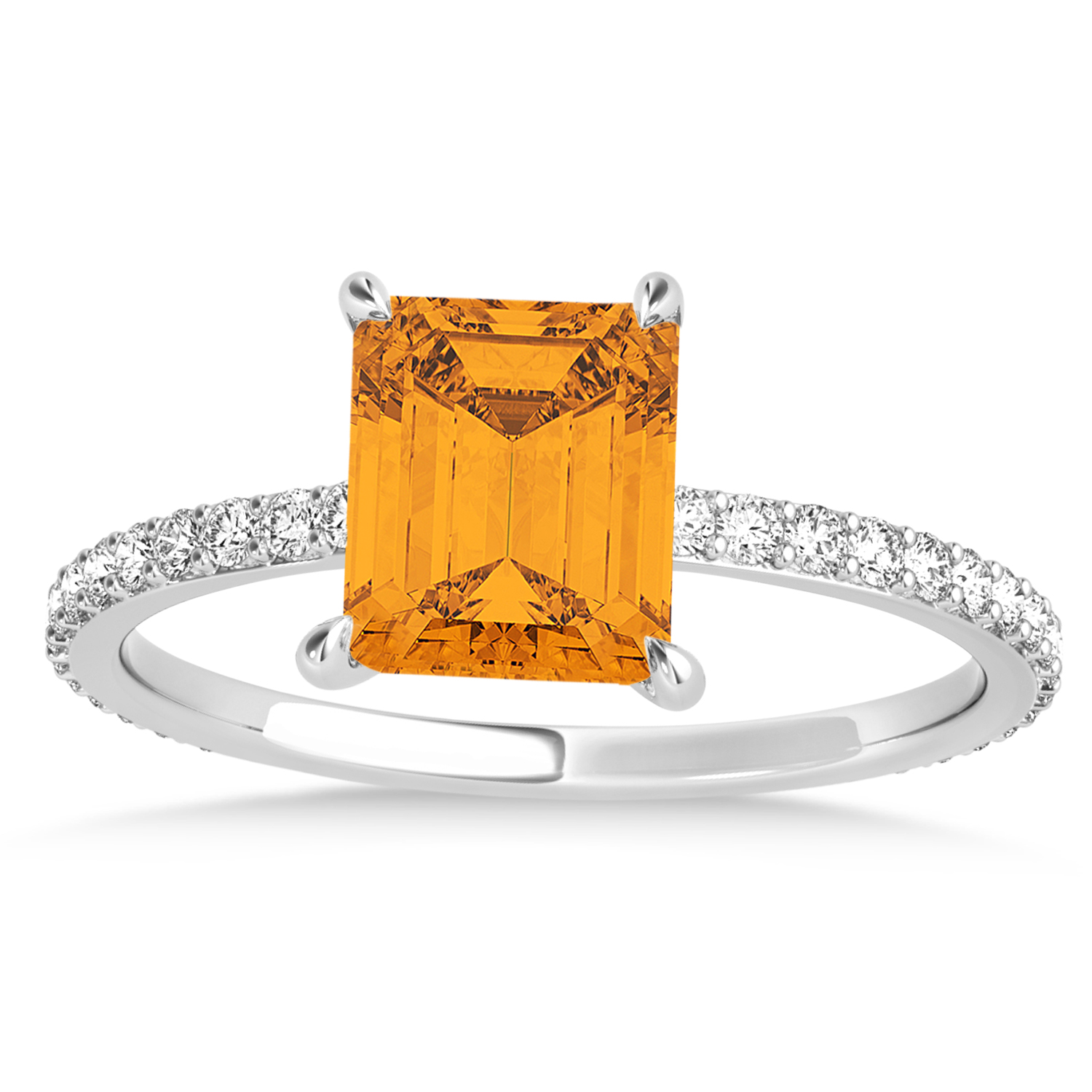 Emerald Citrine & Diamond Hidden Halo Engagement Ring 14k White Gold (2.93ct)